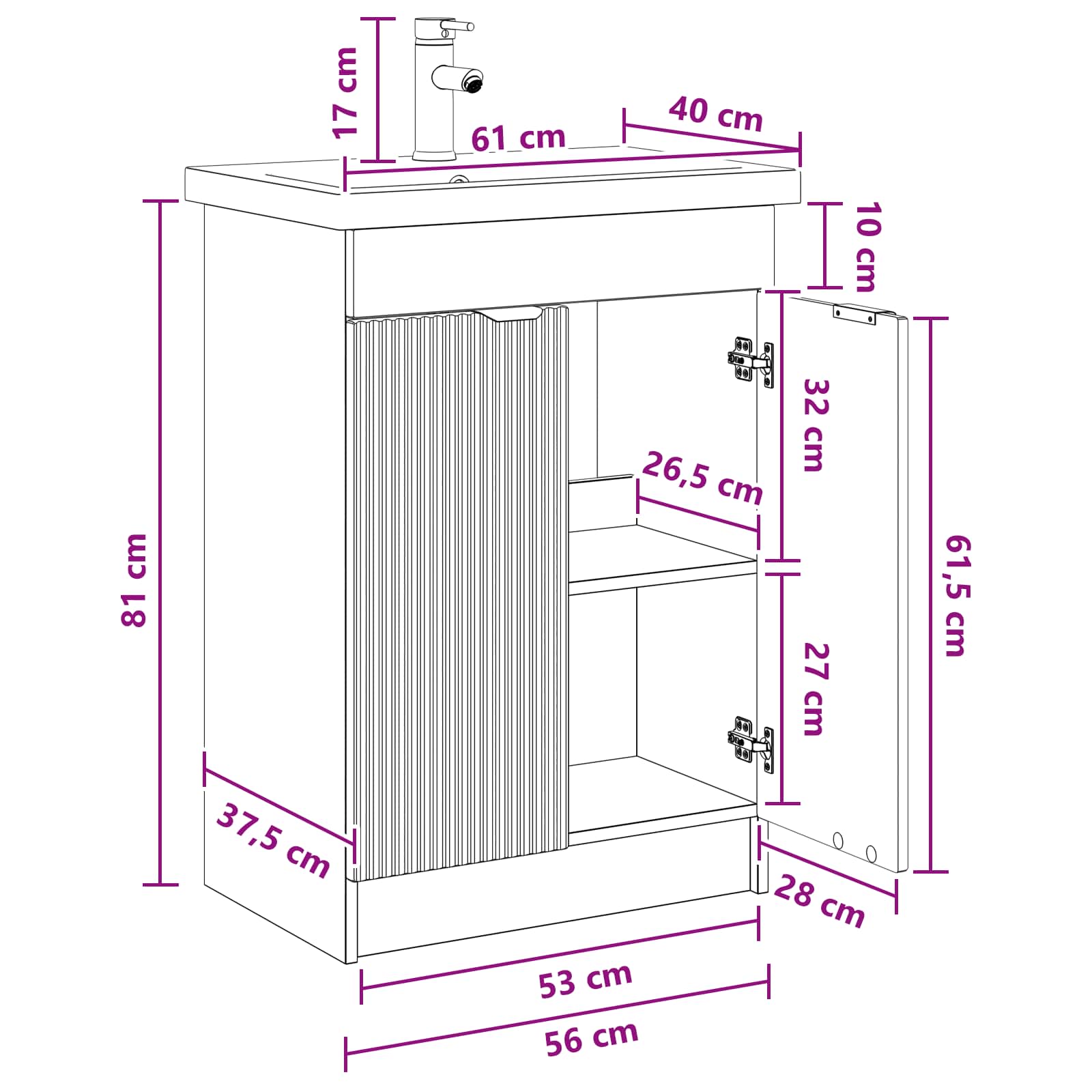 Set namještaja za kupaonicu Dimljeni hrast 56 x 37,5 x 81 cm