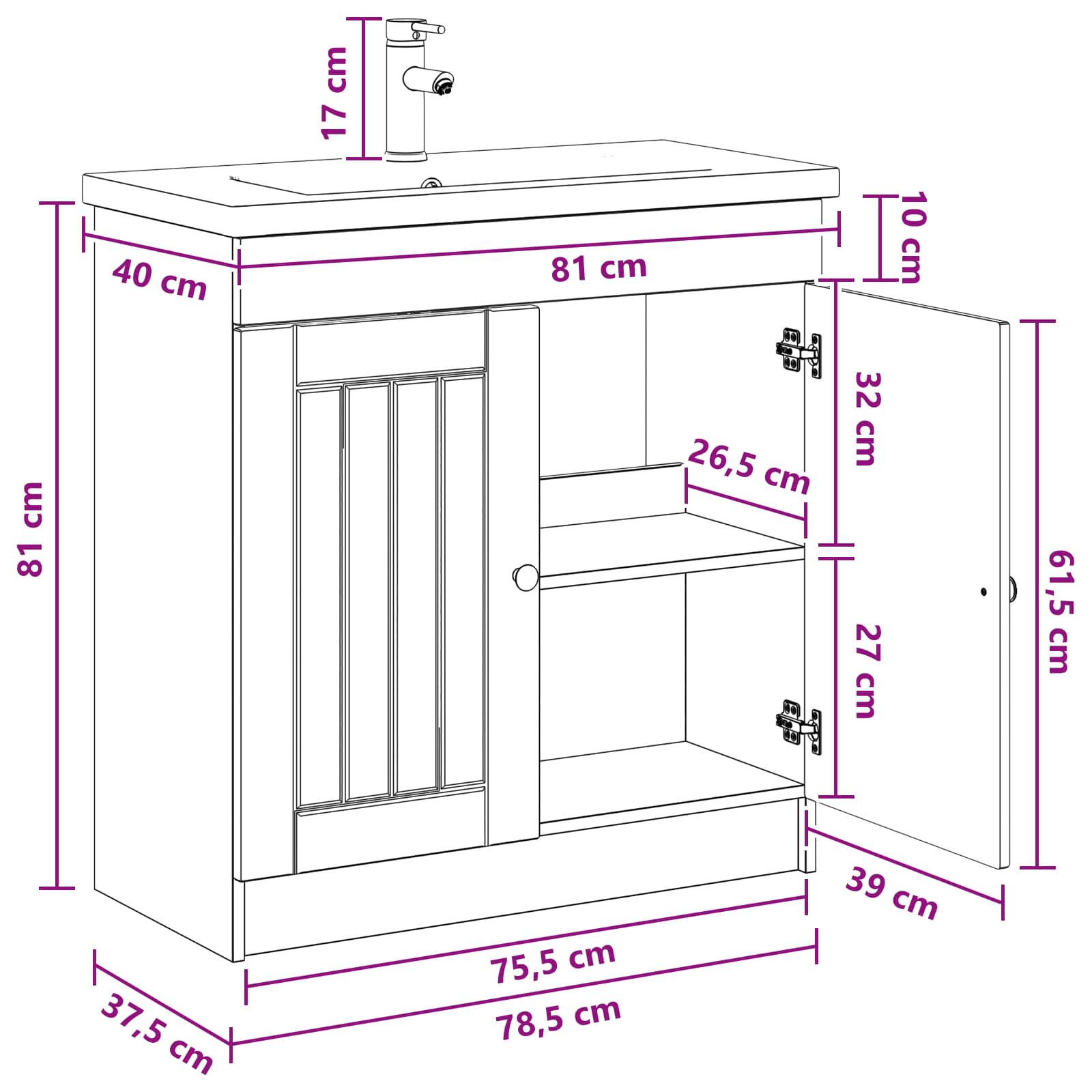 Set namještaja za kupaonicu Crna 78,5 x 37,5 x 81 cm