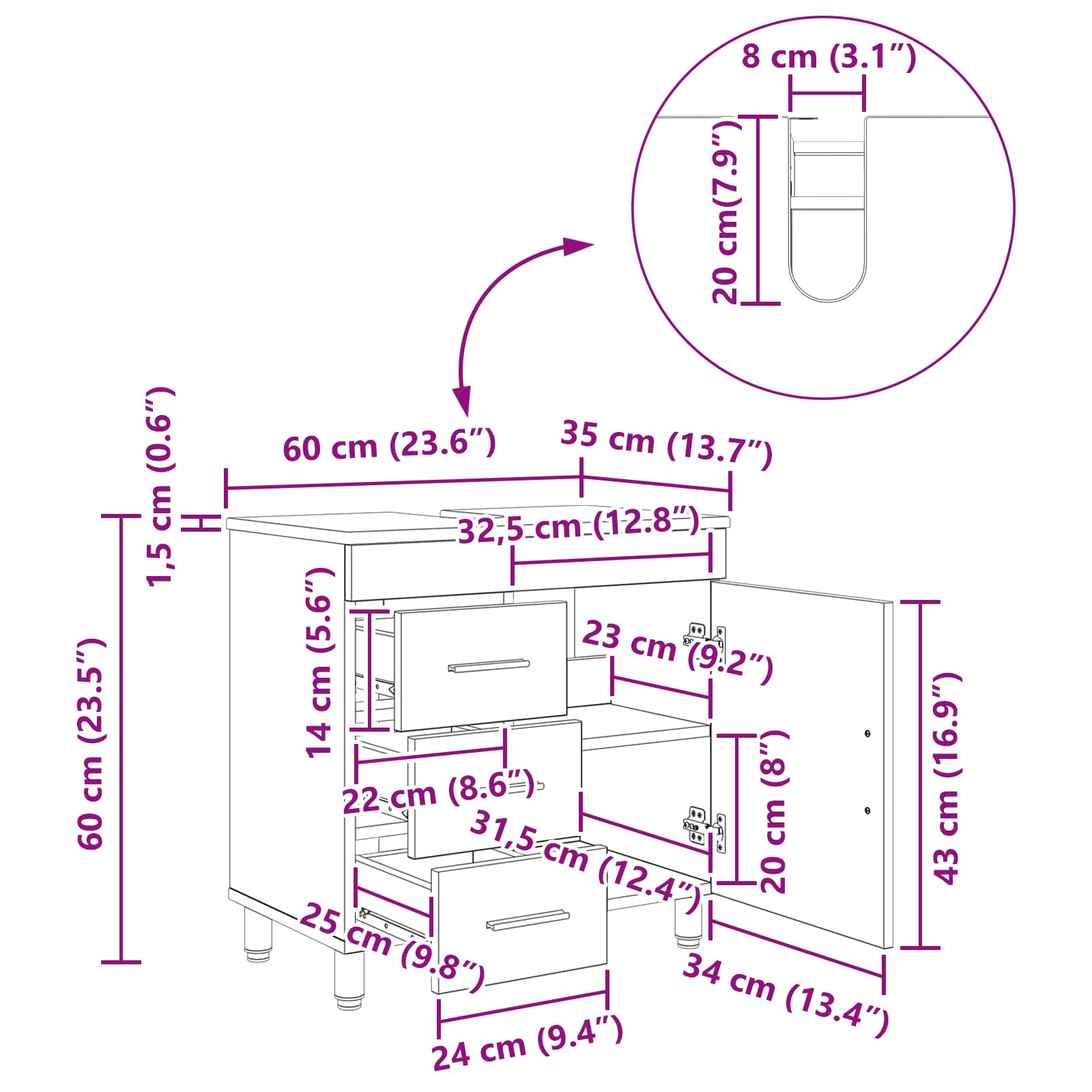 Toaletna jedinica Bijela visokog sjaja 60 x 35 x 60 cm