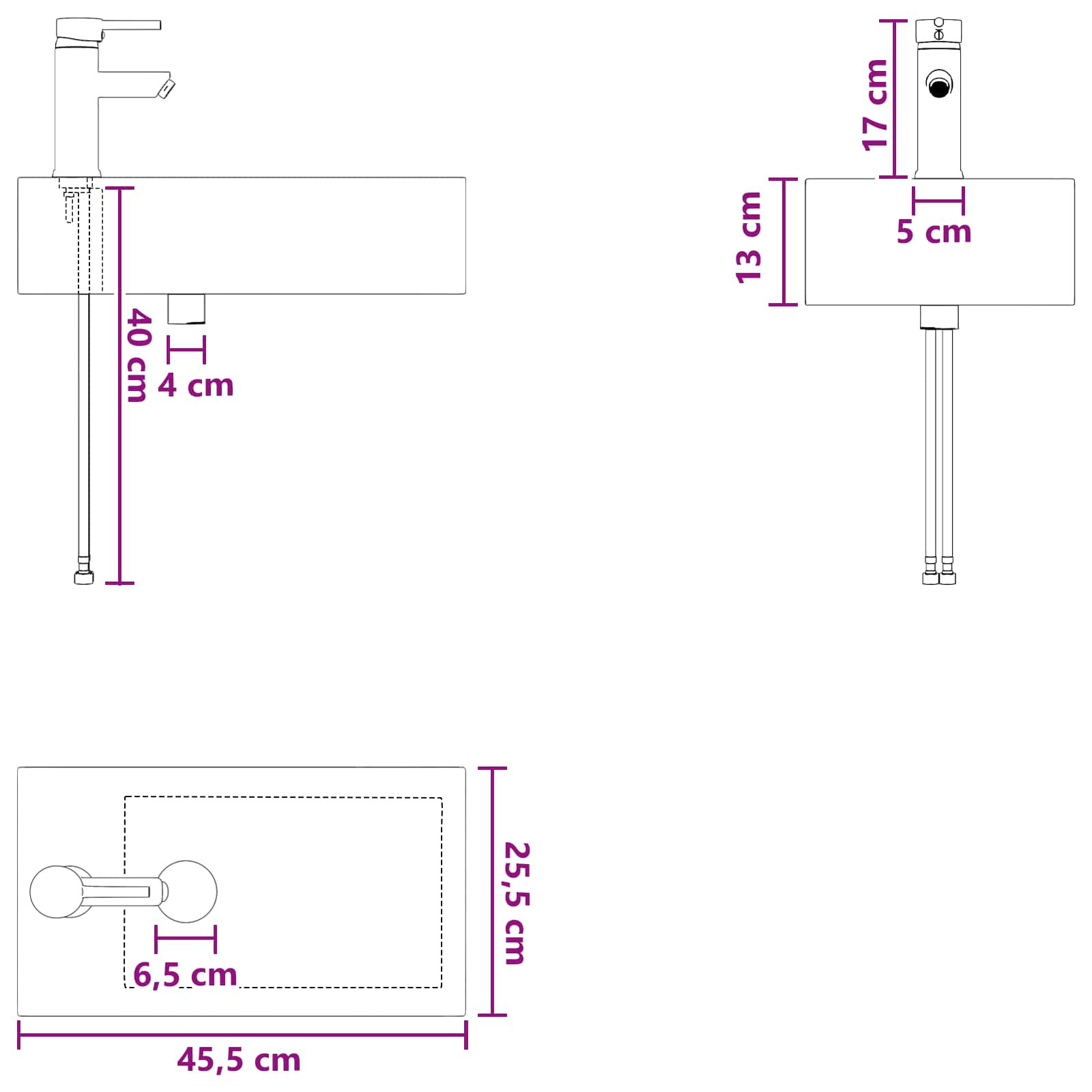 Umivaonik za kupaonicu Mat Crna 45,5 x 25,5 x 13 cm Metal