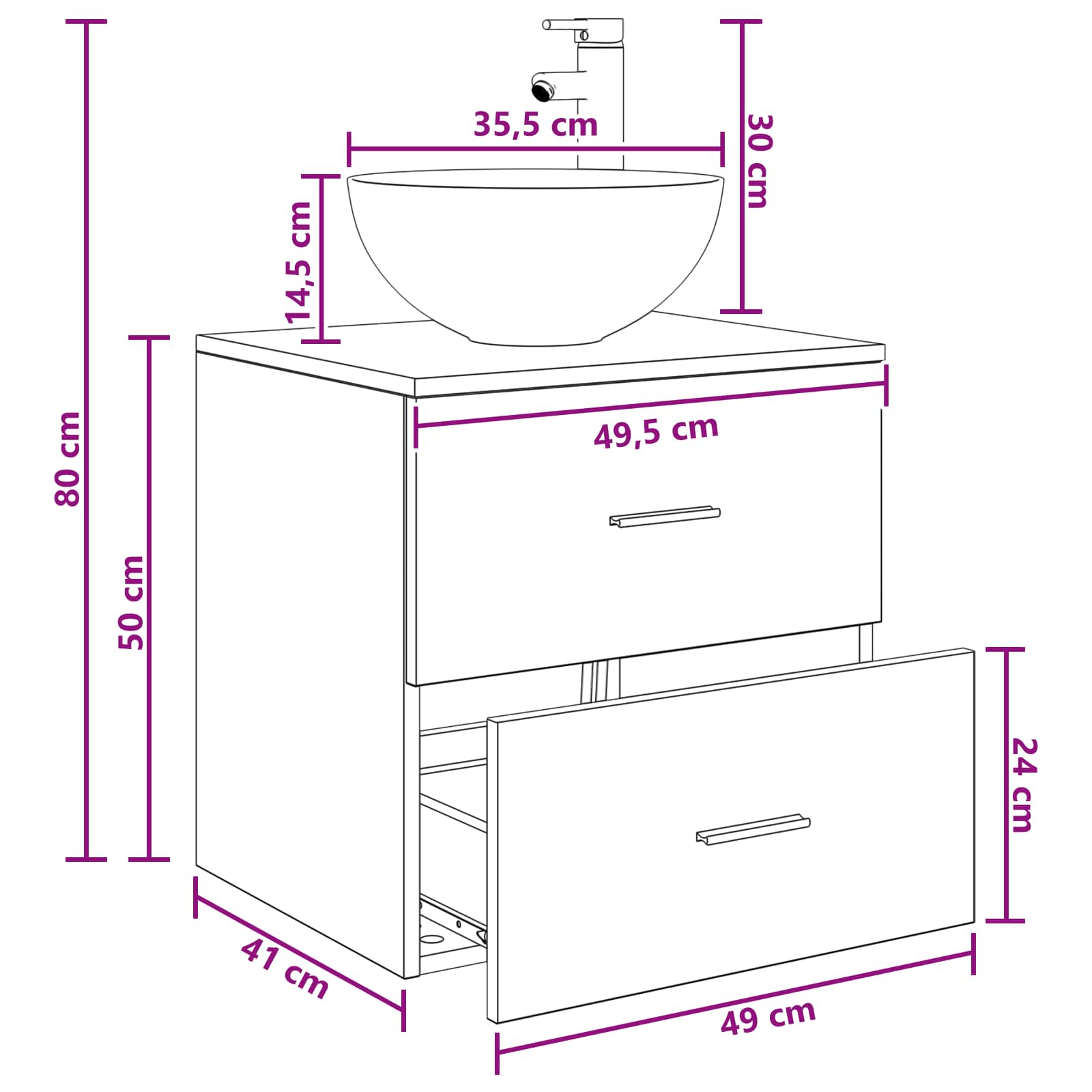 Umivaonik s policom Crni hrast 49,5 x 41 x 64,5 cm