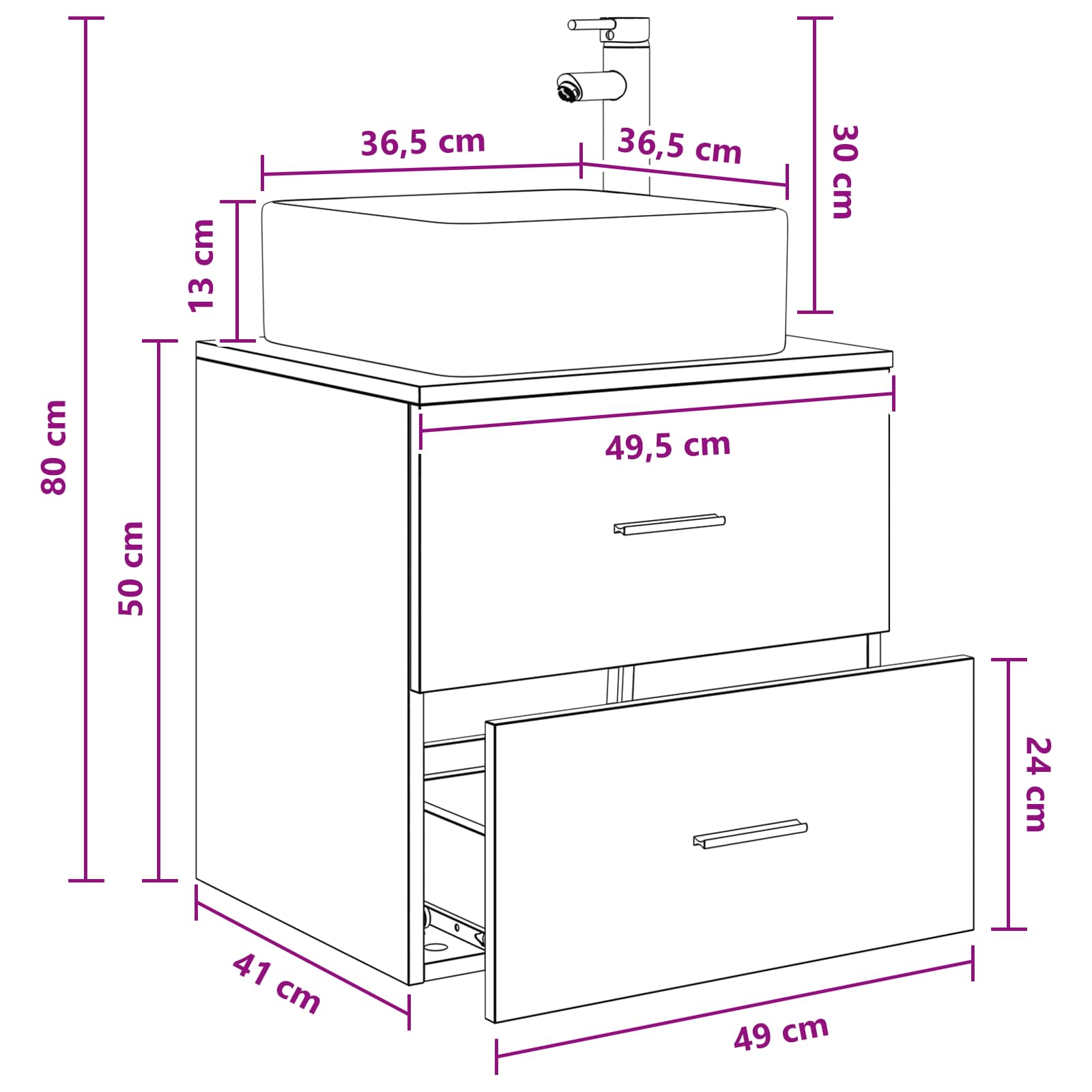 Umivaonik s policom Siva Sonoma 49,5 x 41 x 63 cm