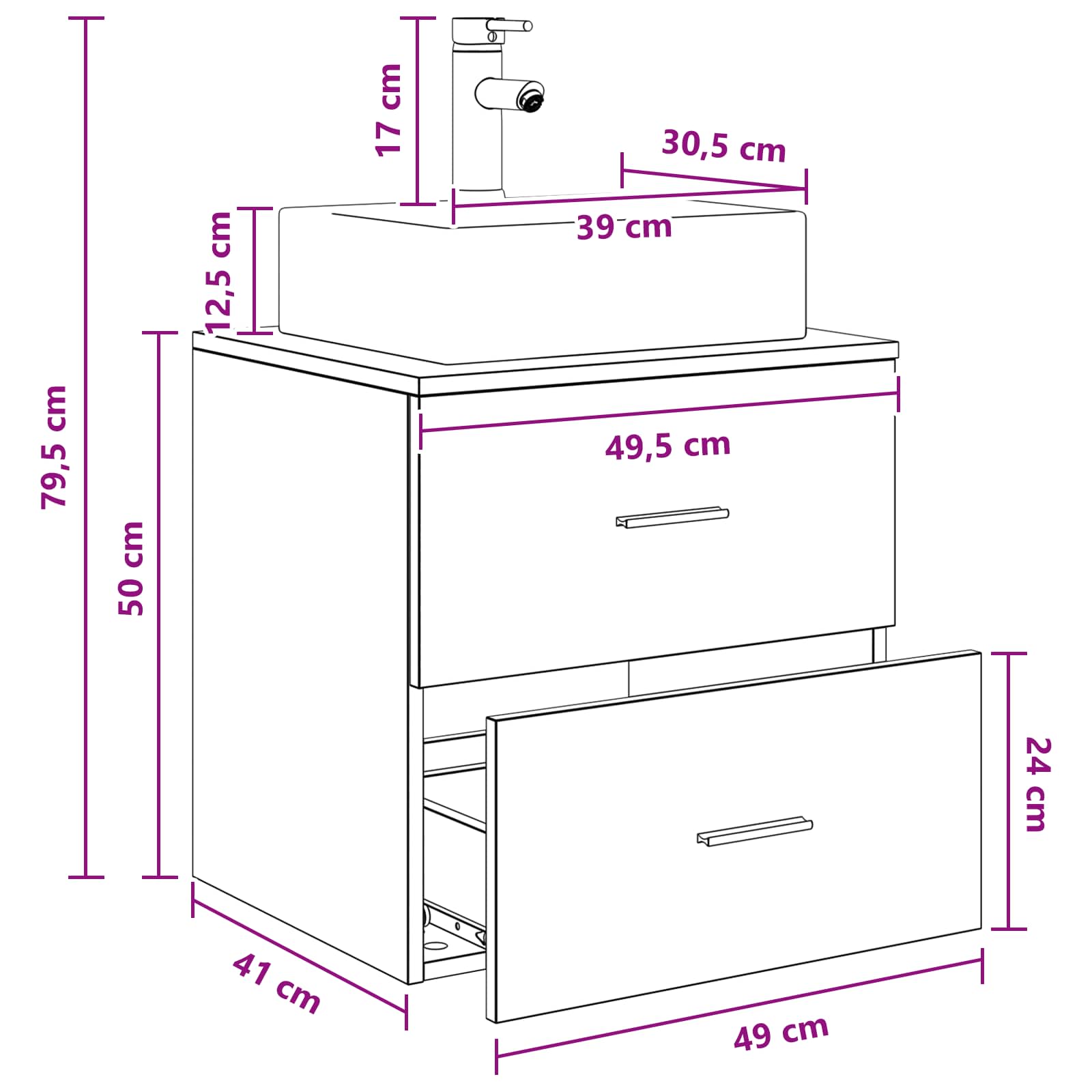 Umivaonik s policom Betonska siva 49,5 x 41 x 62,5 cm