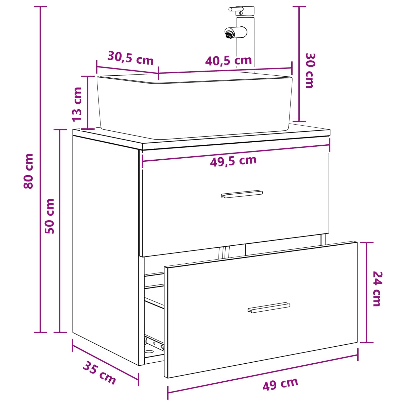 Umivaonik s policom Siva Sonoma 53 x 34,5 x 63 cm