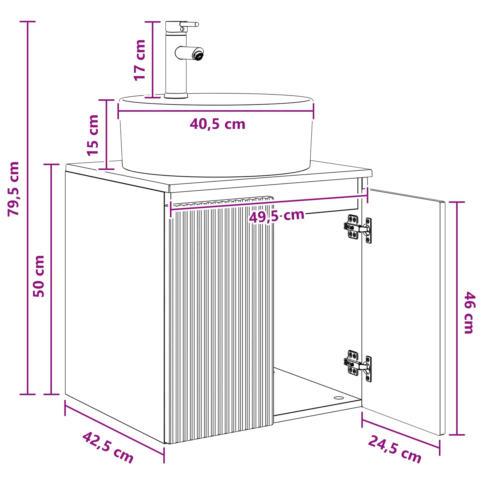 Umivaonik s policom Siva Sonoma 49,5 x 44,5 x 65 cm