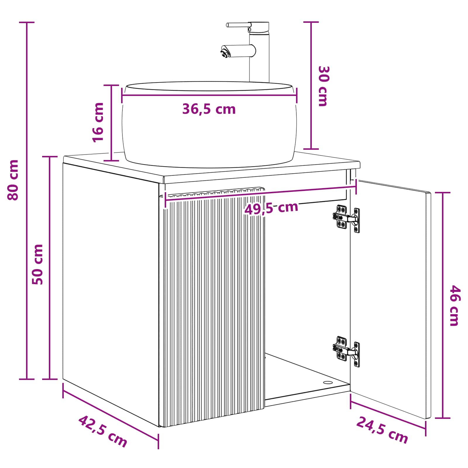 Umivaonik s policom Siva Sonoma 49,5 x 44,5 x 66 cm