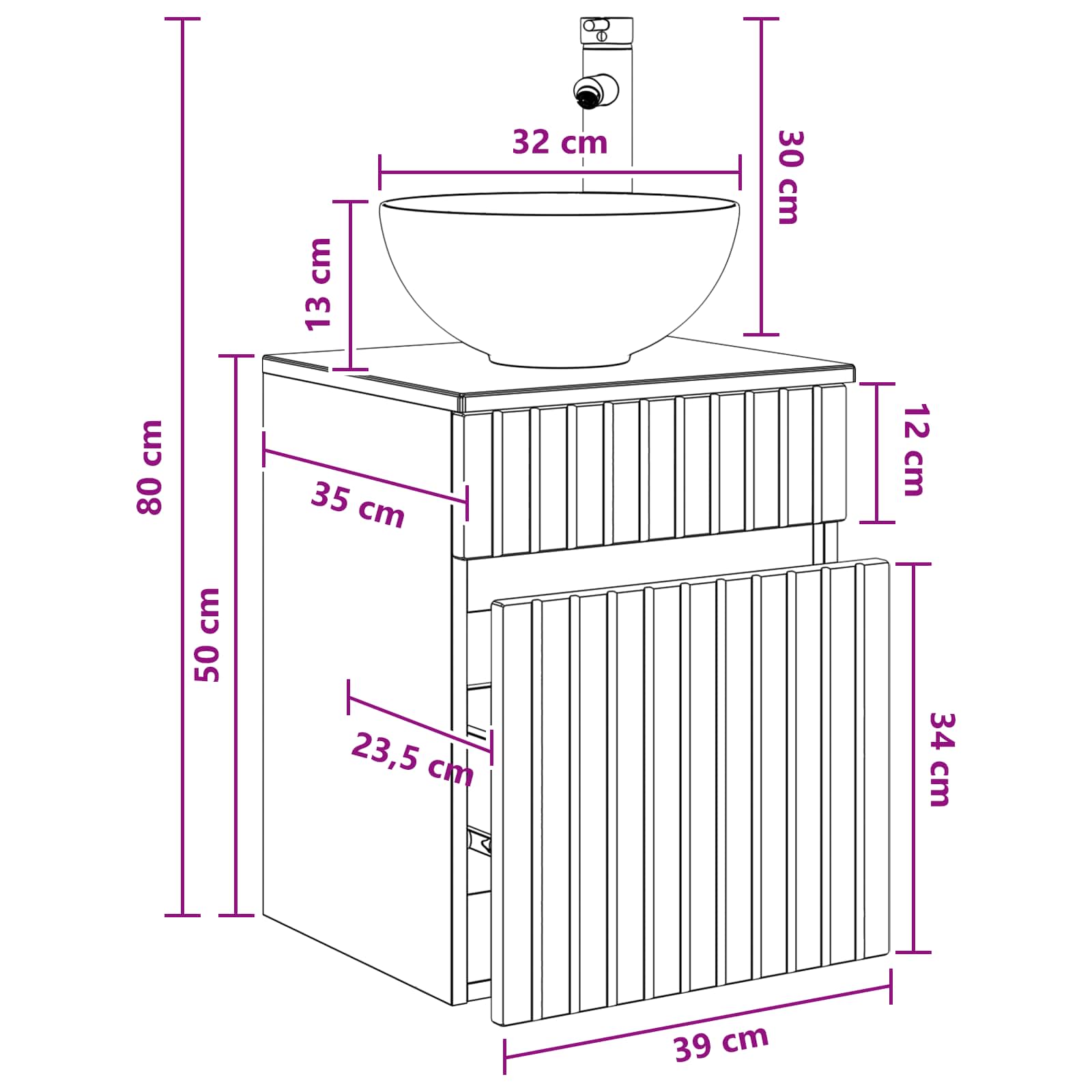 Umivaonik s policom za zid Hrast sonoma 39 x 35 x 63 cm