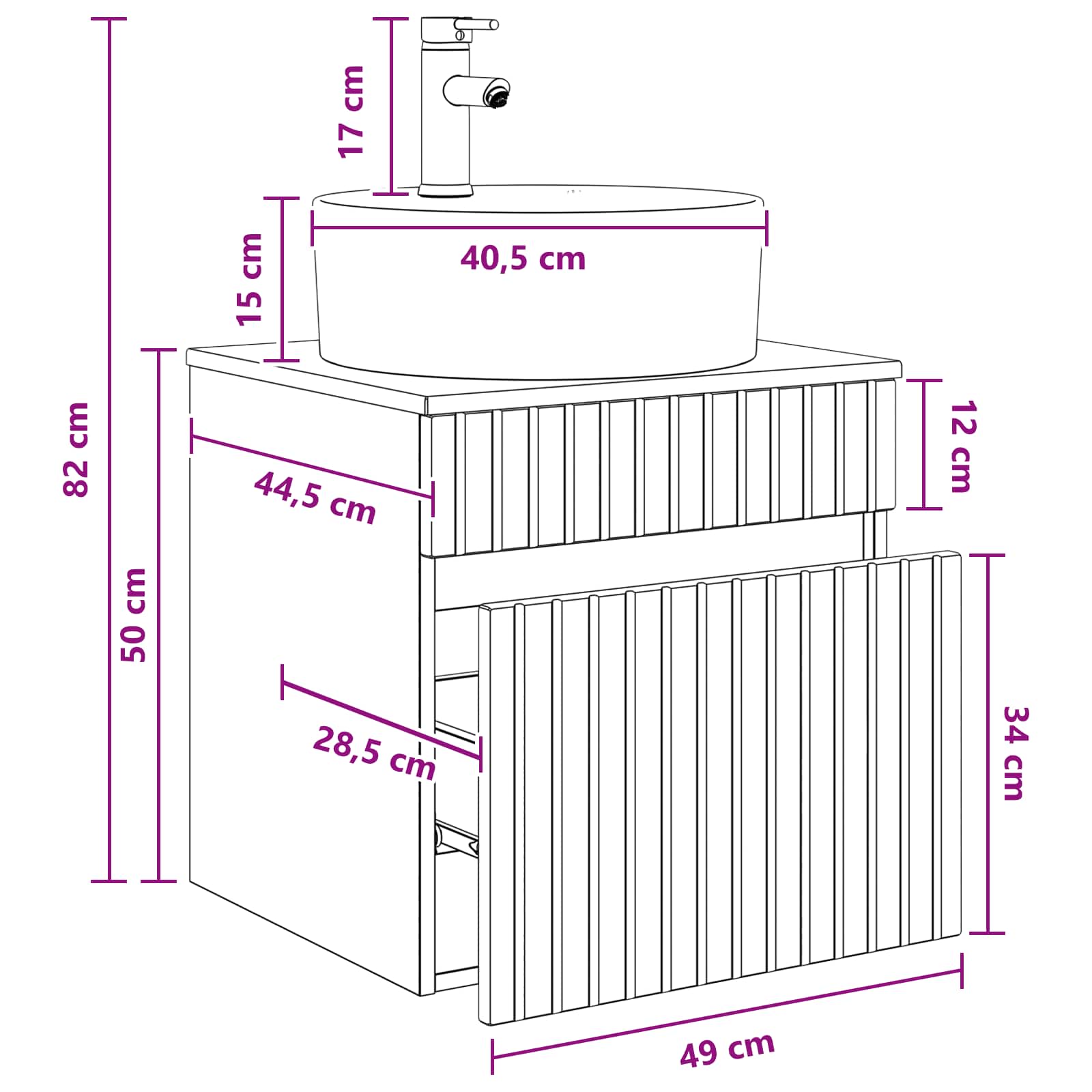 Umivaonik s policom za zid Betonska siva 49 x 44,5 x 65 cm