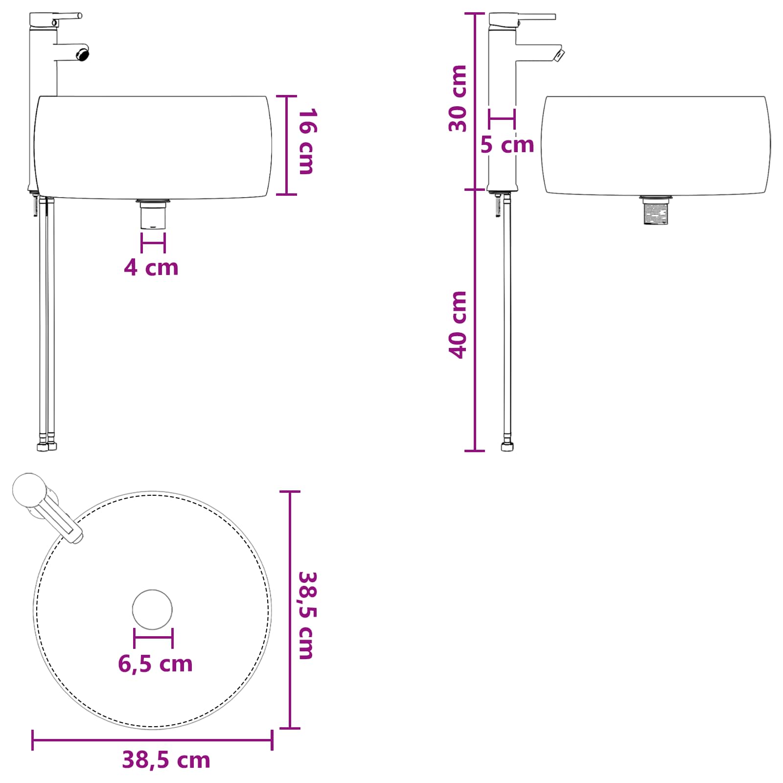 Umivaonik s policom za zid Bijela 49 x 44,5 x 66 cm