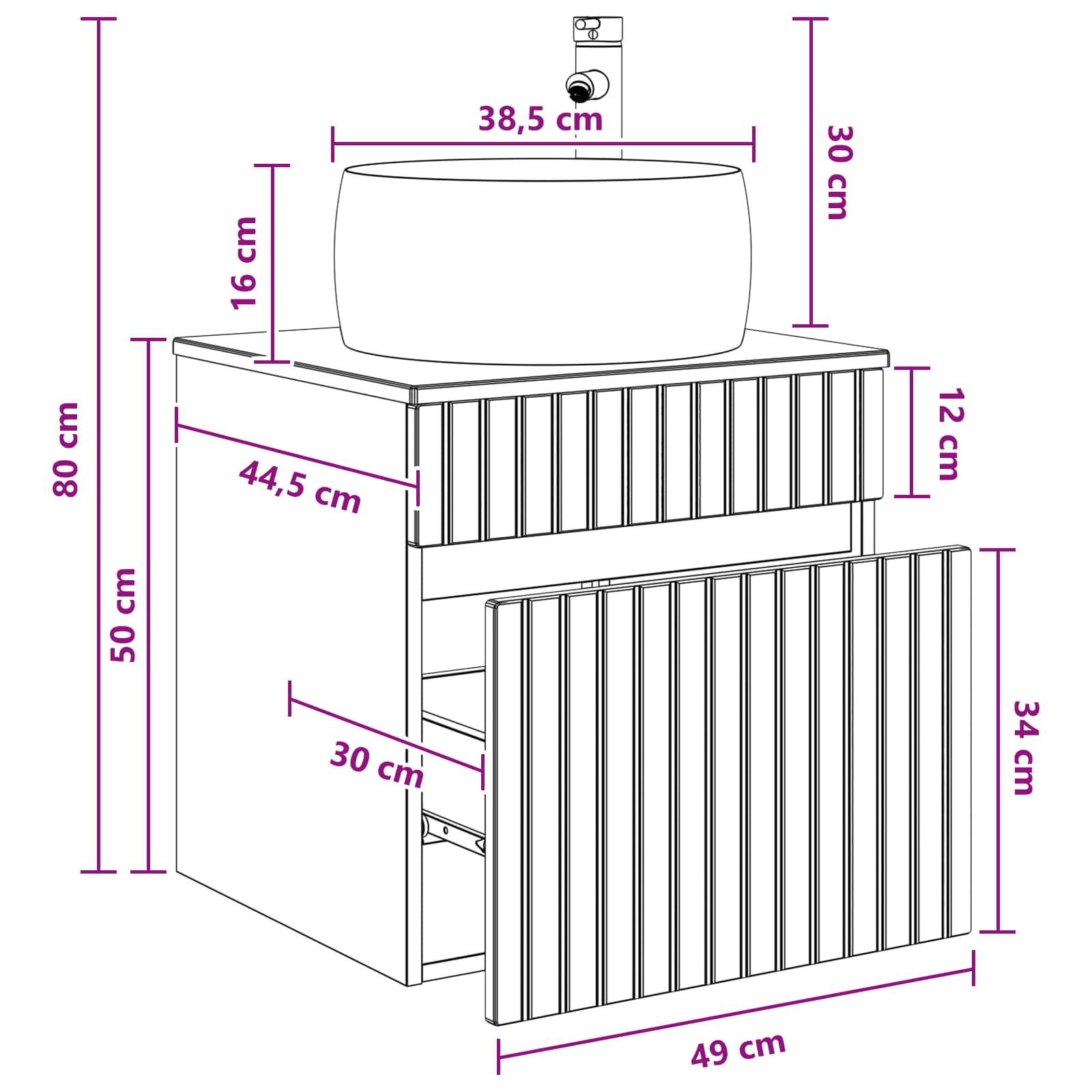 Umivaonik s policom za zid Siva Sonoma 49 x 44,5 x 66 cm