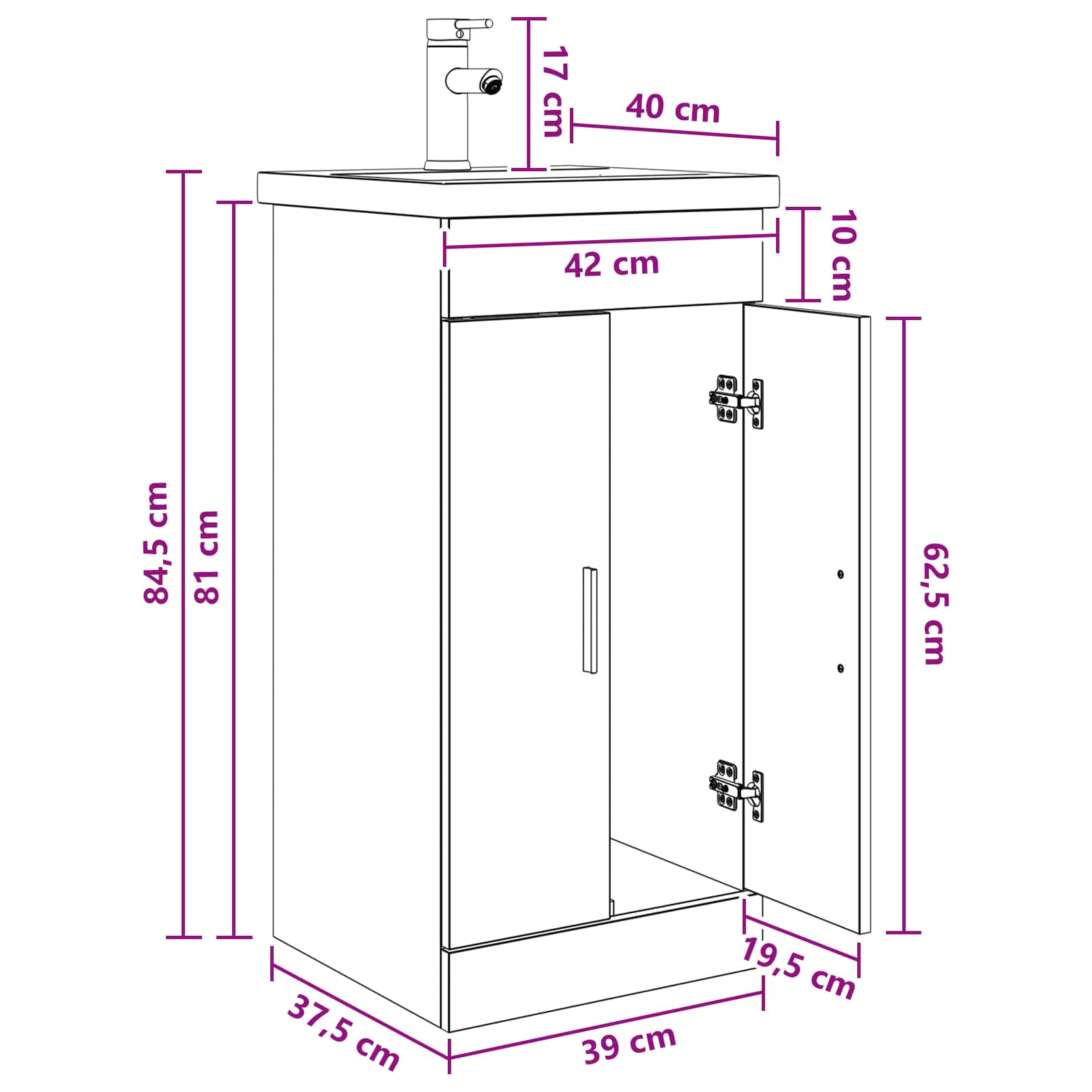 Kupaonski umivaonik s sudoperom Staro drvo 42 x 40 x 84,5 cm