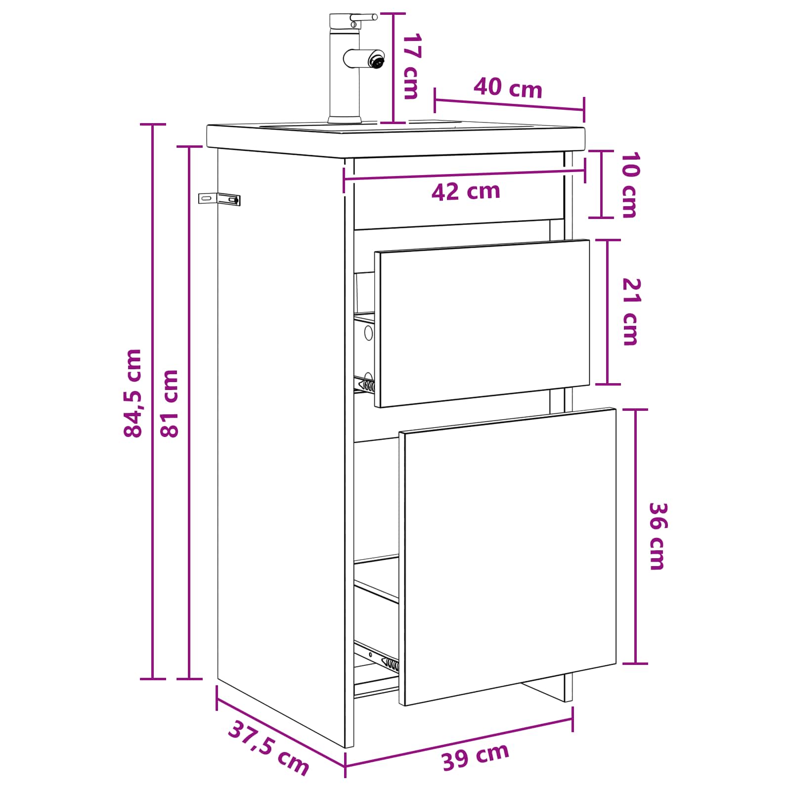 Kupaonski umivaonik s sudoperom Betonska siva 42 x 40 x 84,5 cm