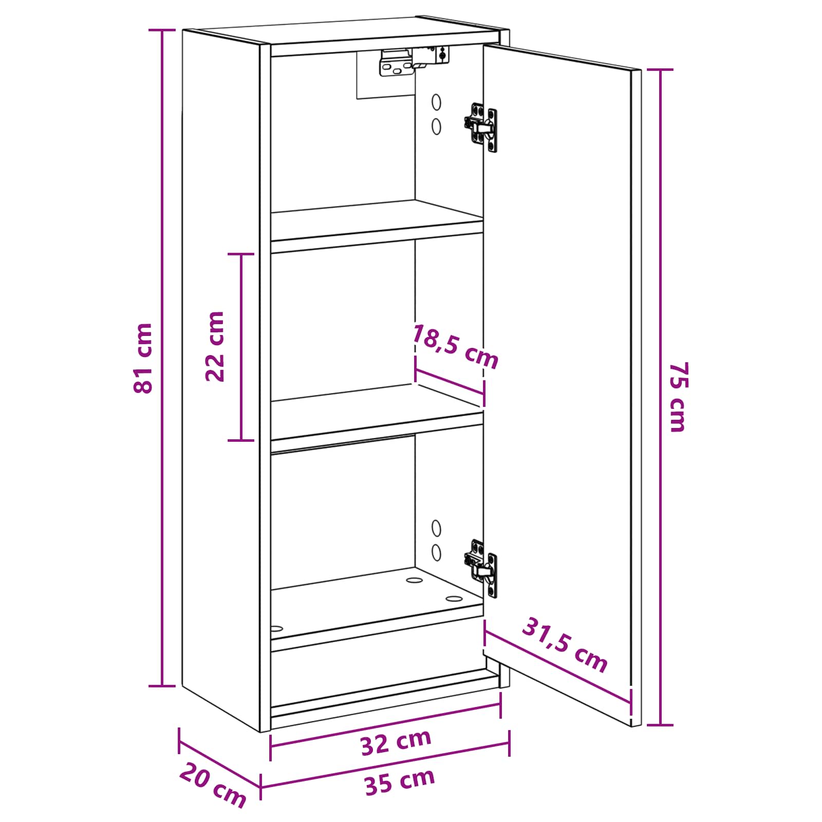 Umivaonik s policom za zid Staro drvo 35 x 20 x 81 cm