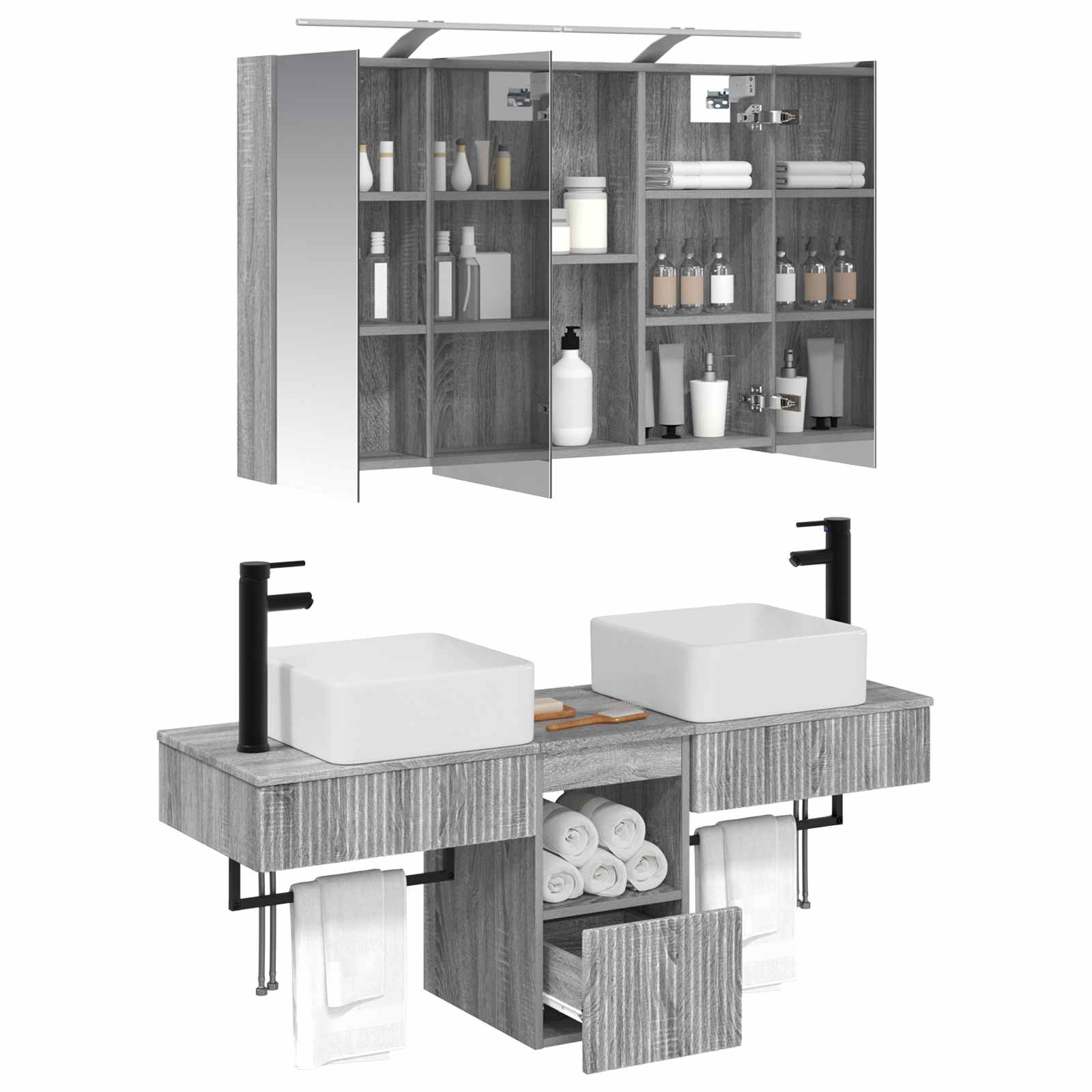 Set ormarića za kupaonicu 4 pcs Siva Sonoma 100 x 14,5 x 70 cm