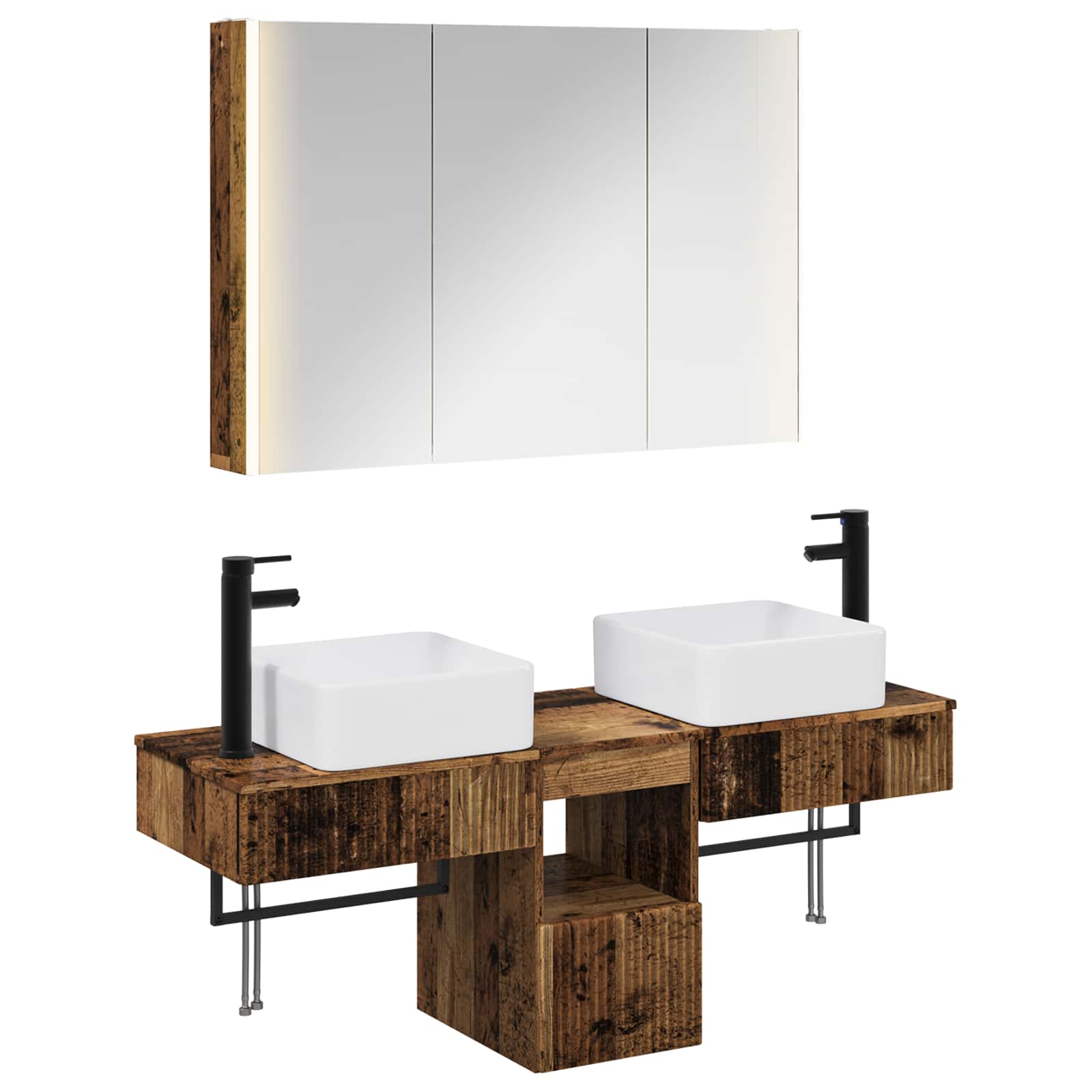 Set ormarića za kupaonicu 4 pcs Staro drvo 103,5 x 15,5 x 70 cm