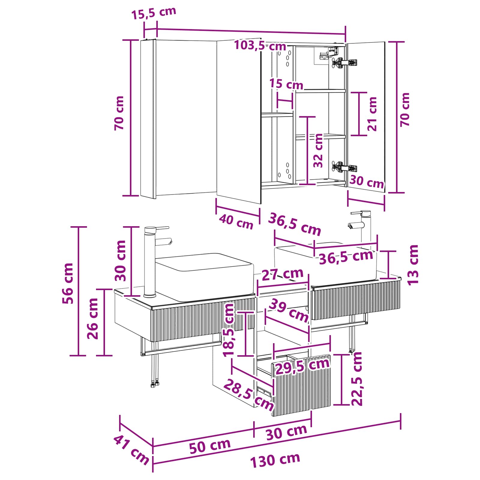 Set ormarića za kupaonicu 4 pcs Staro drvo 103,5 x 15,5 x 70 cm