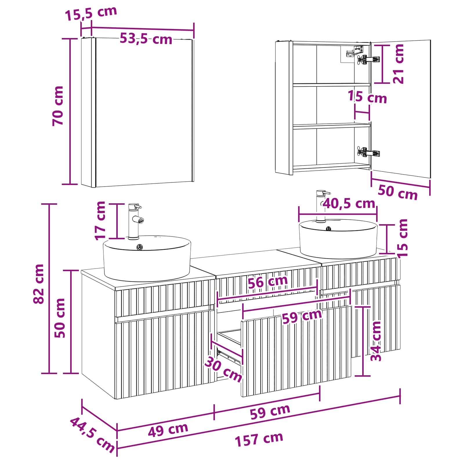 Set ormarića za kupaonicu 5 pcs Betonska siva 53 x 15,5 x 70 cm