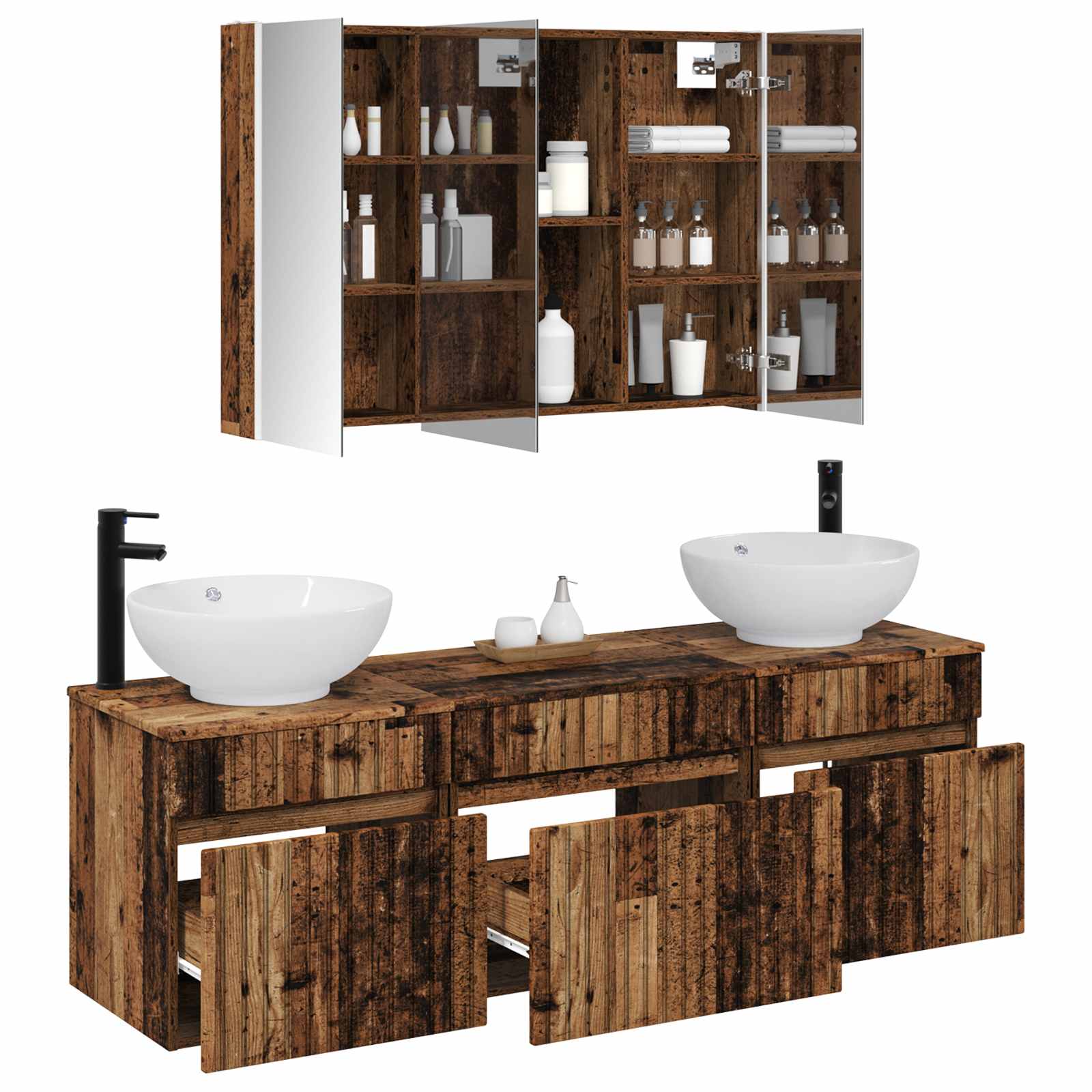 Set ormarića za kupaonicu 4 pcs Staro drvo 103,5 x 15,5 x 70 cm