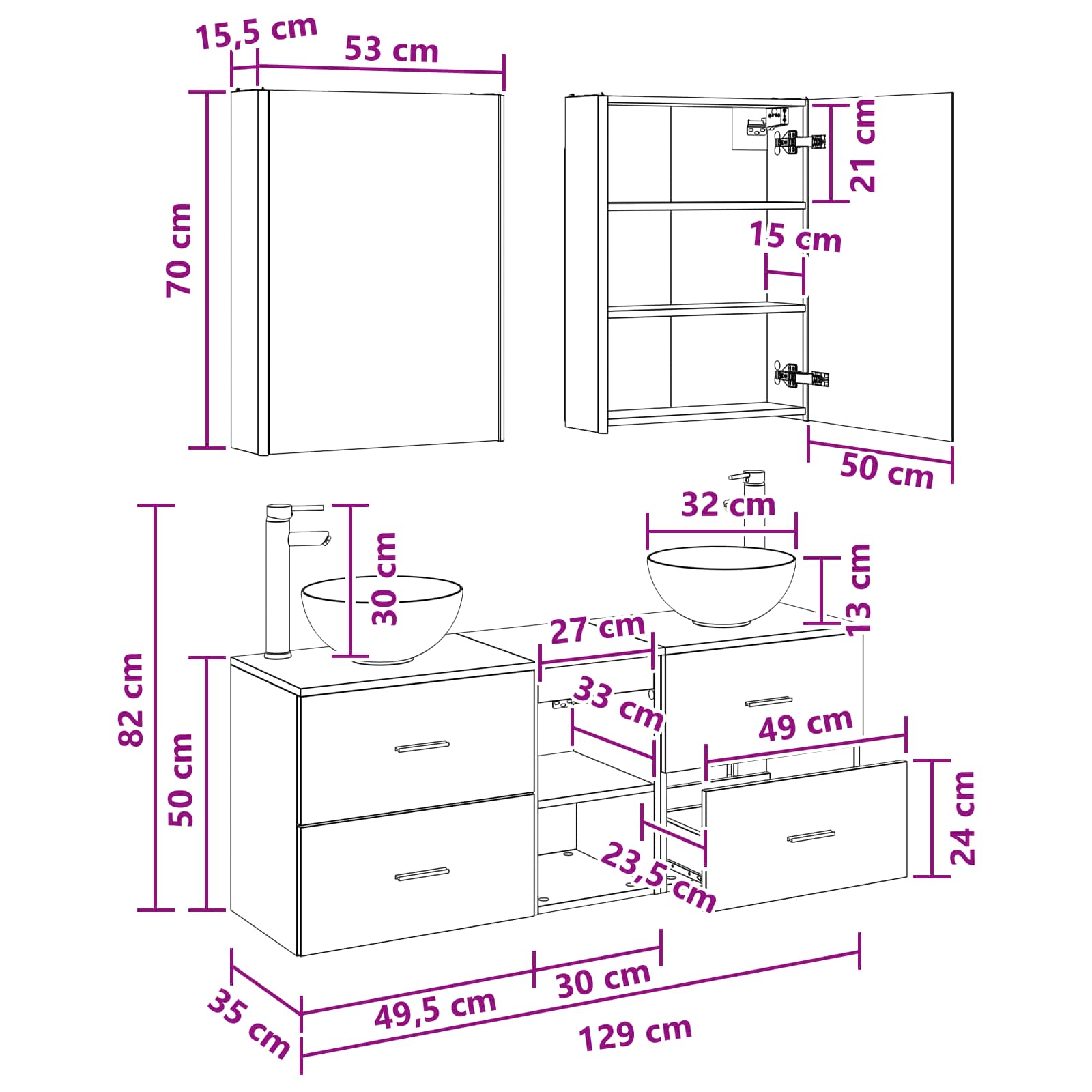 Set ormarića za kupaonicu 5 pcs Betonska siva 53 x 15,5 x 70 cm