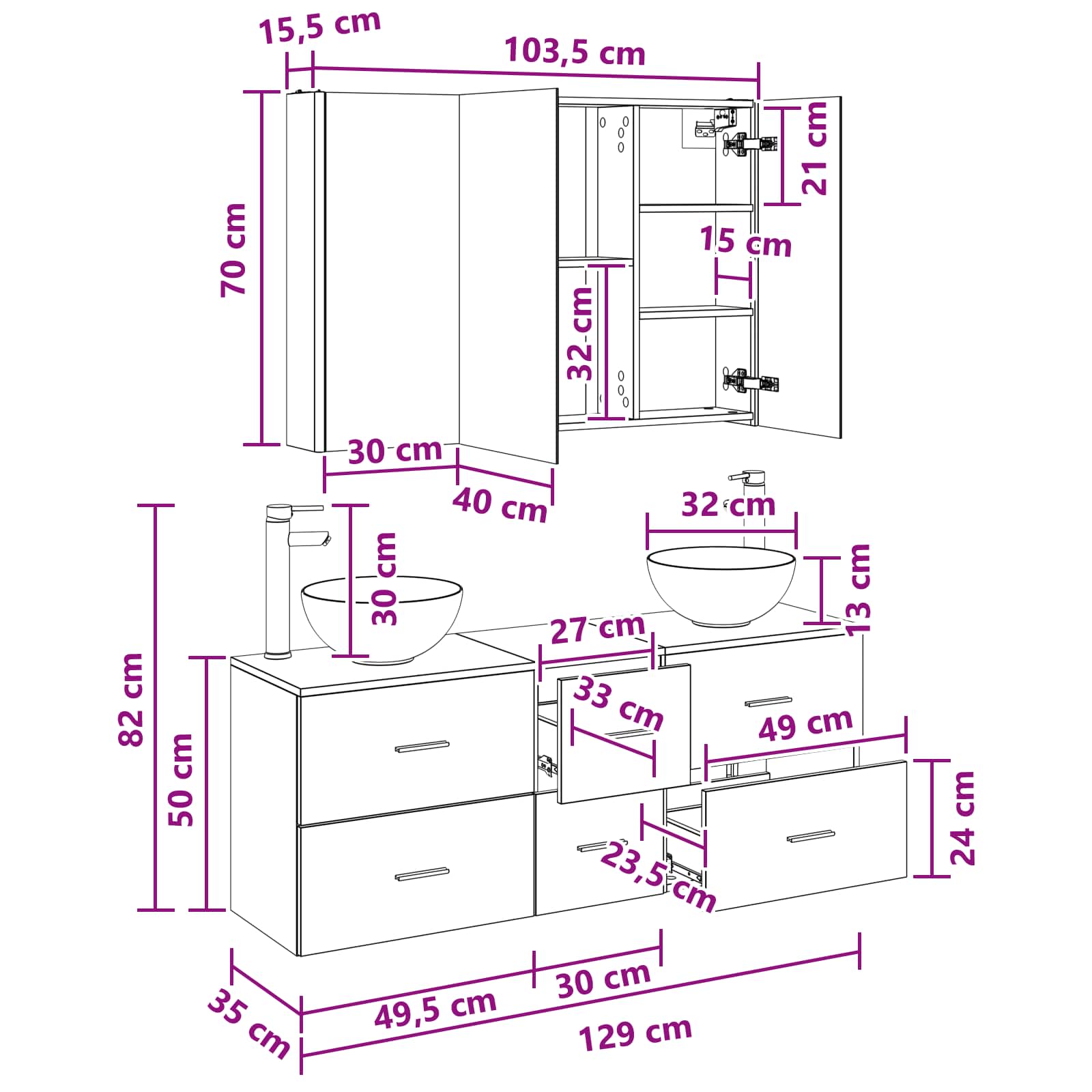 Set namještaja za kupaonicu 4 pcs Betonska siva