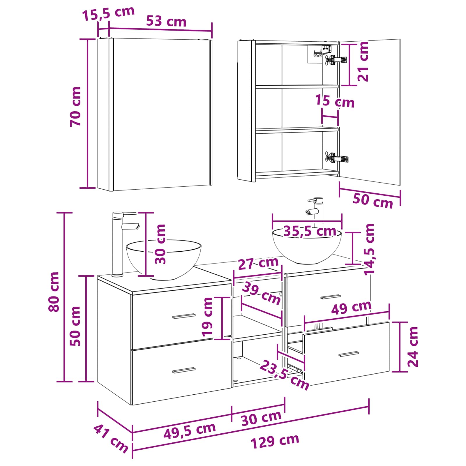 Set namještaja za kupaonicu 5 pcs Betonska siva