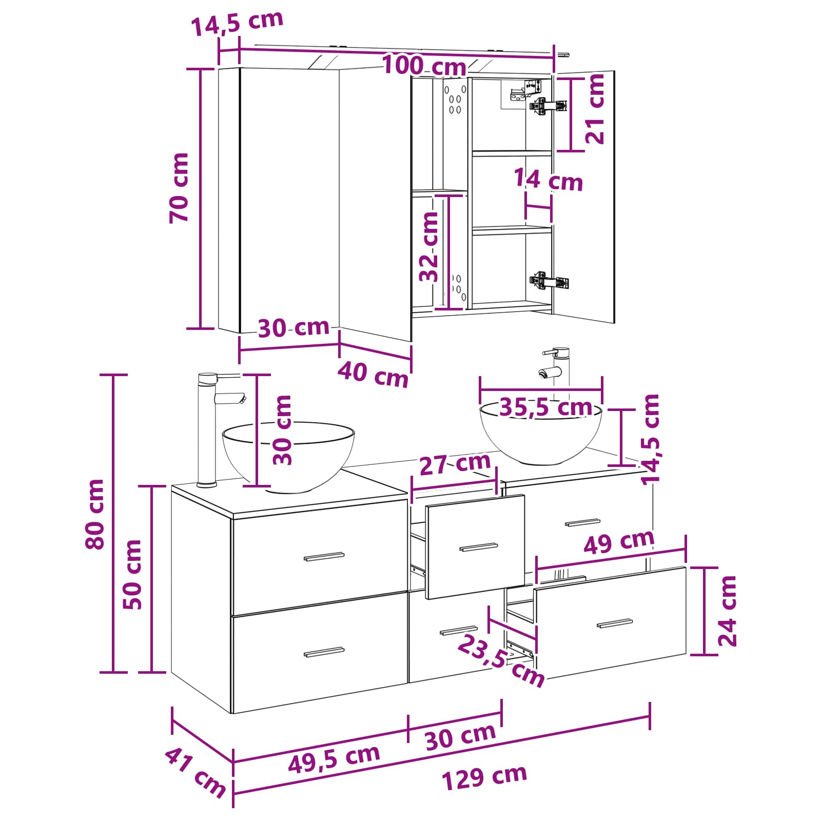 Set namještaja za kupaonicu 4 pcs Betonska siva