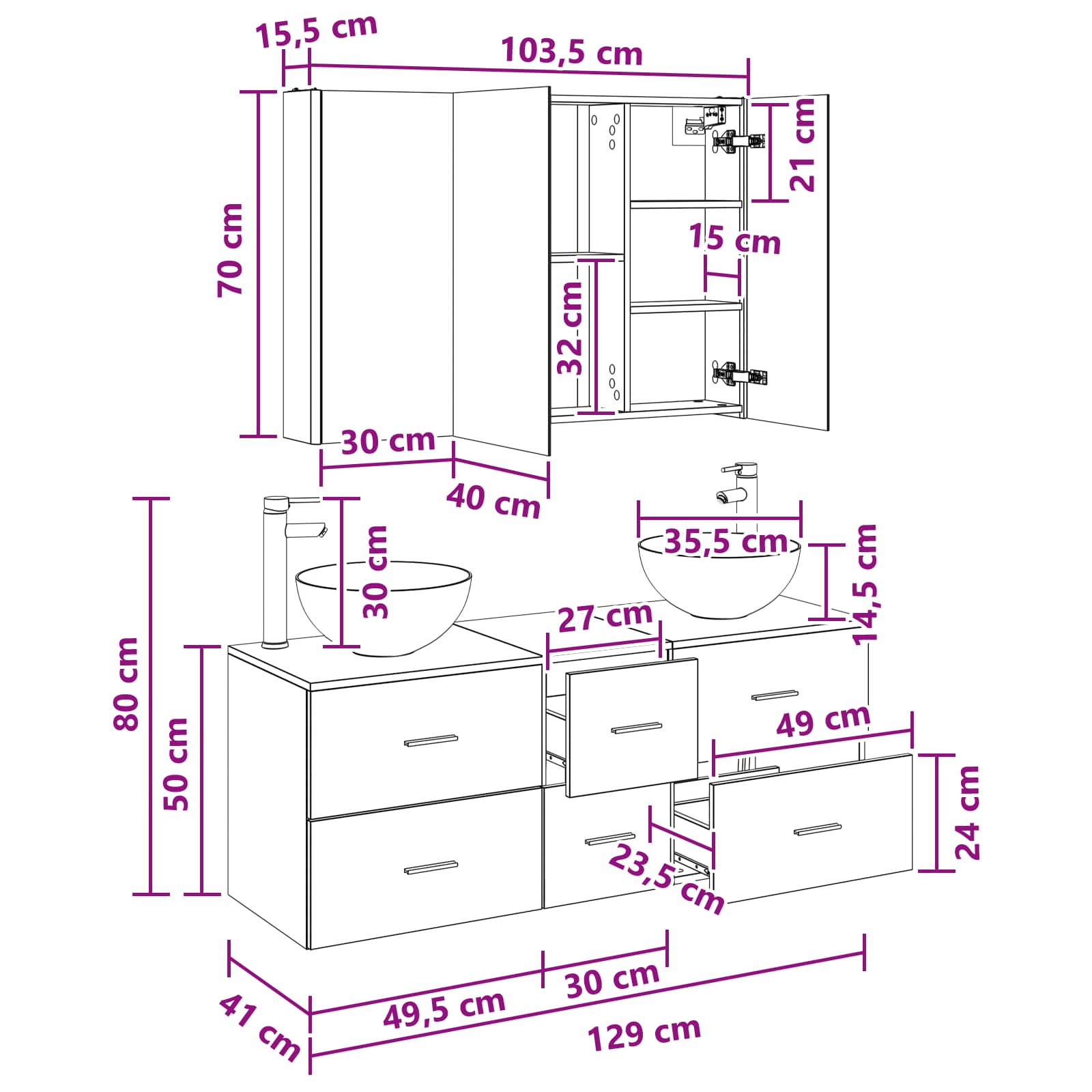 Set namještaja za kupaonicu 4 pcs Betonska siva