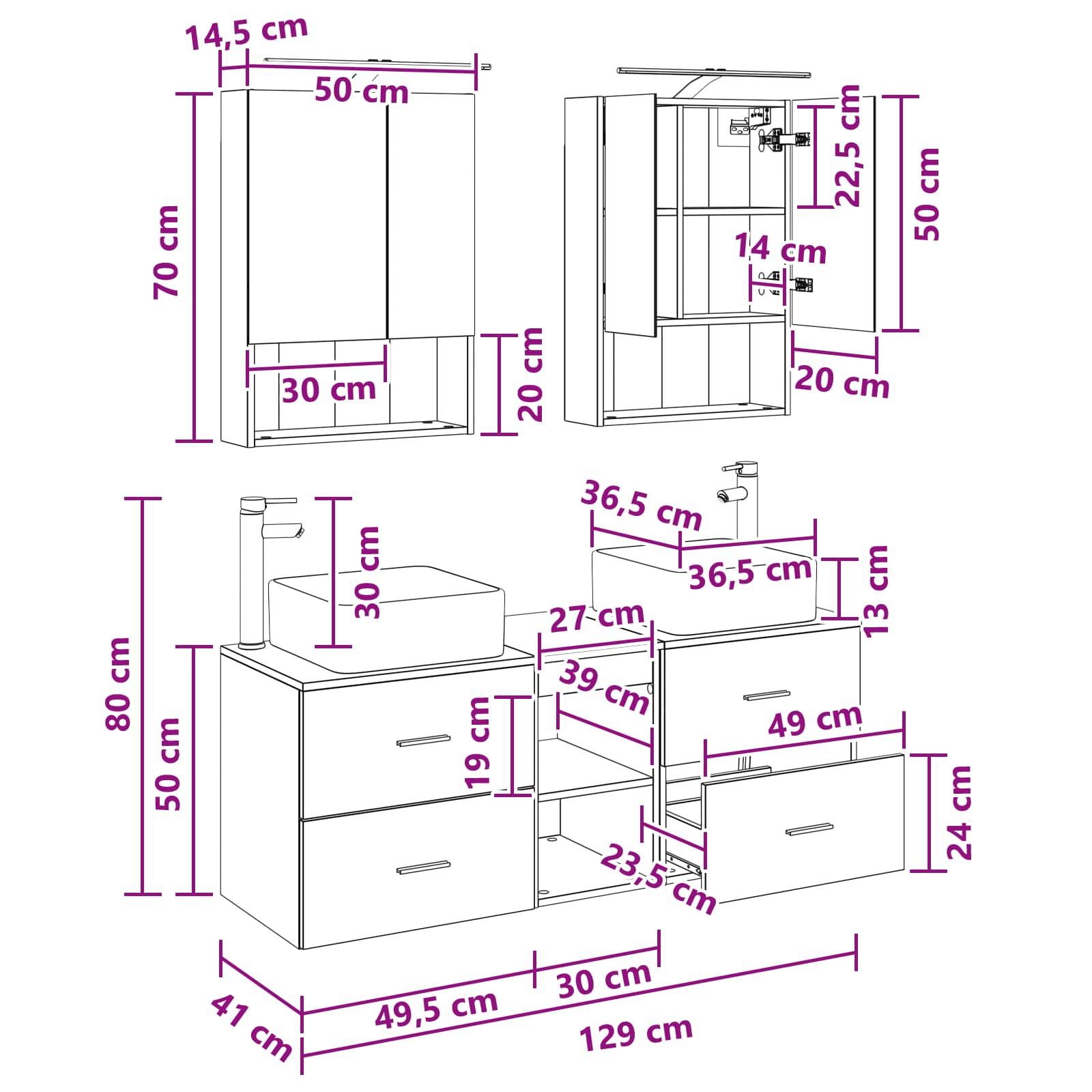 Set namještaja za kupaonicu 5 pcs Betonska siva