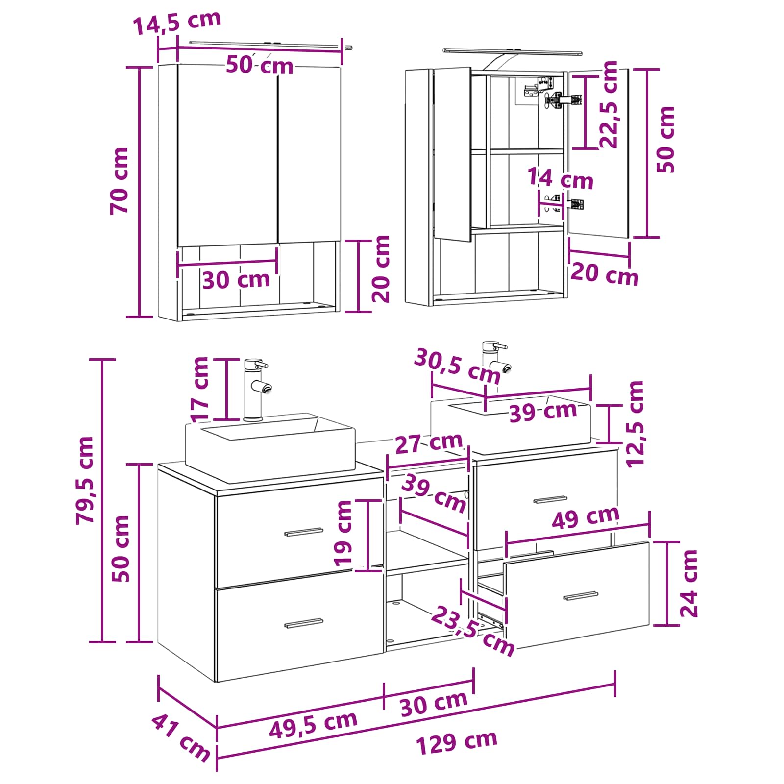 Set namještaja za kupaonicu 5 pcs Betonska siva