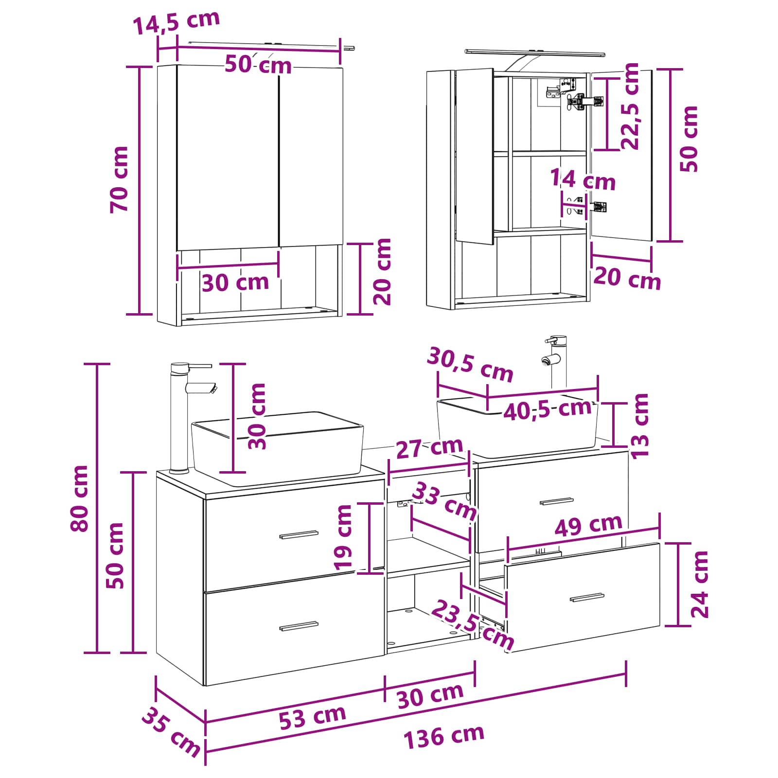 Set namještaja za kupaonicu 5 pcs Betonska siva