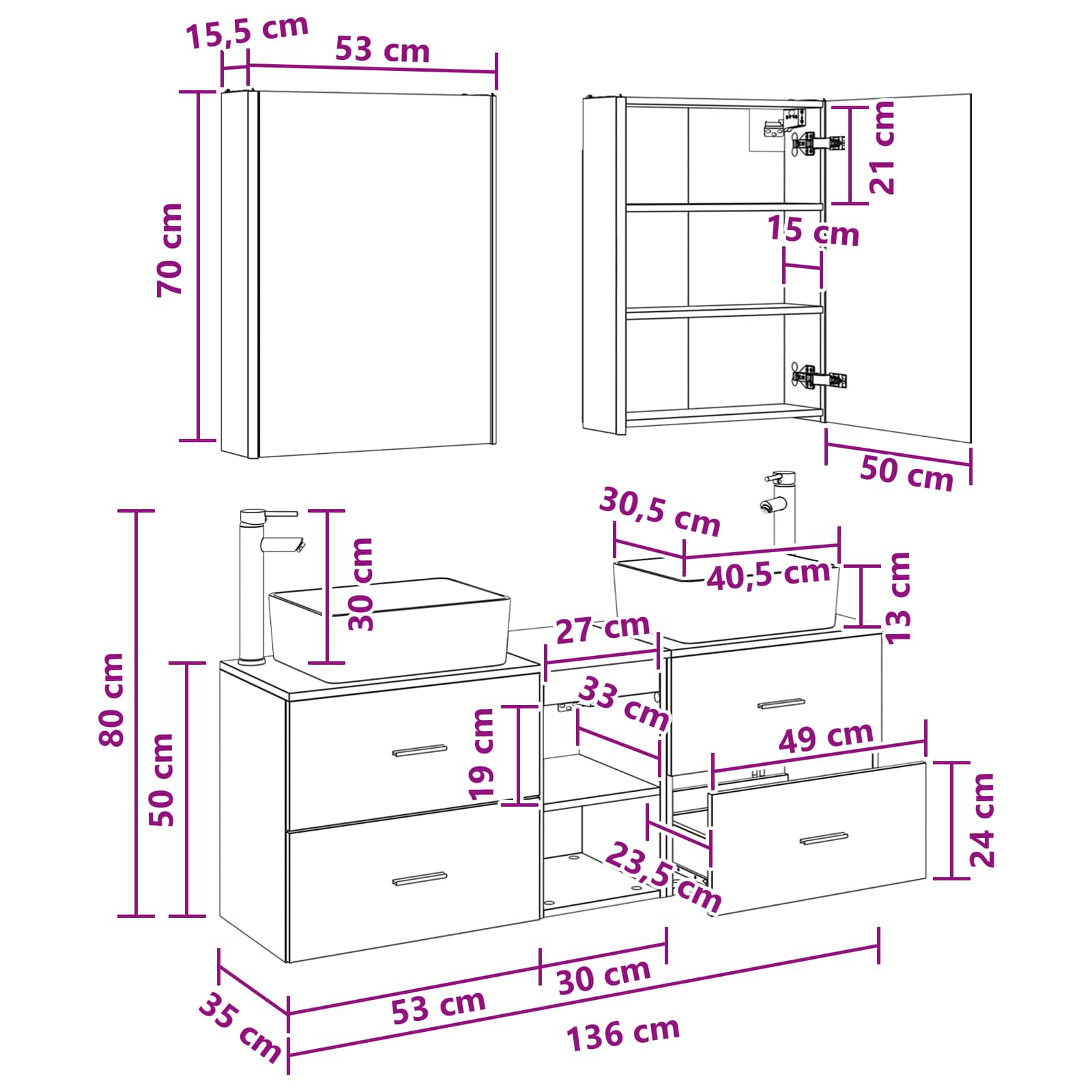 Set namještaja za kupaonicu 5 pcs Betonska siva