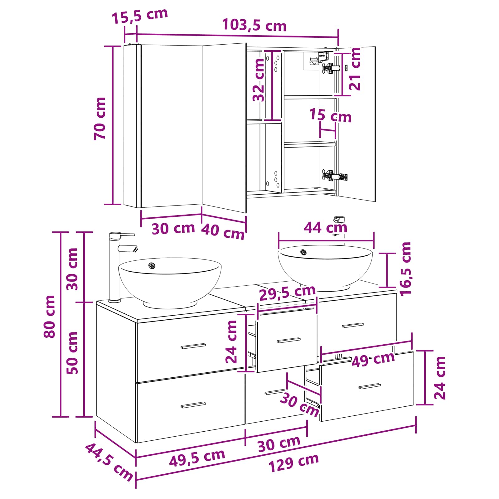 Set namještaja za kupaonicu 4 pcs Betonska siva