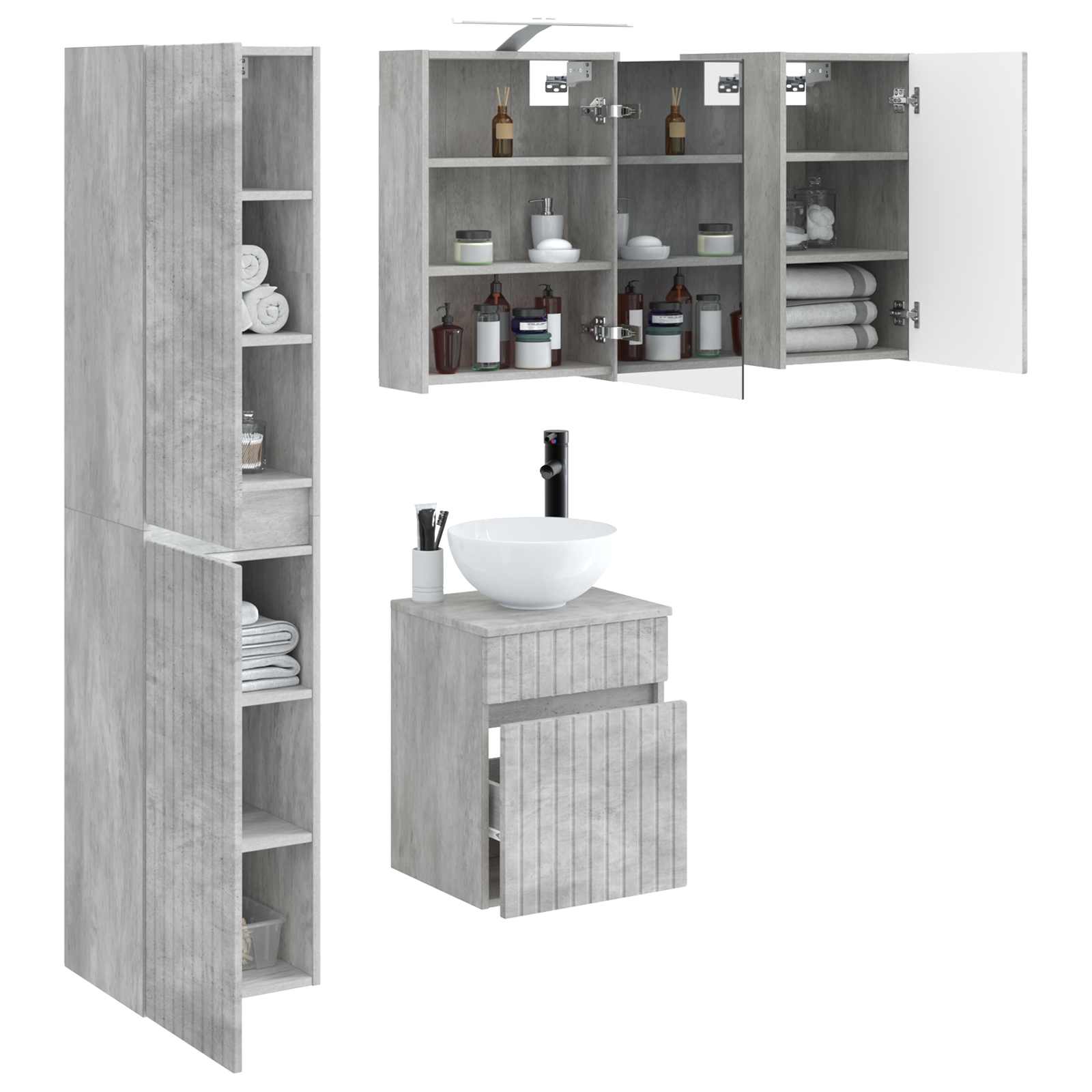 Set ormarića za kupaonicu 5 pcs Betonska siva 43 x 16 x 62,5 cm