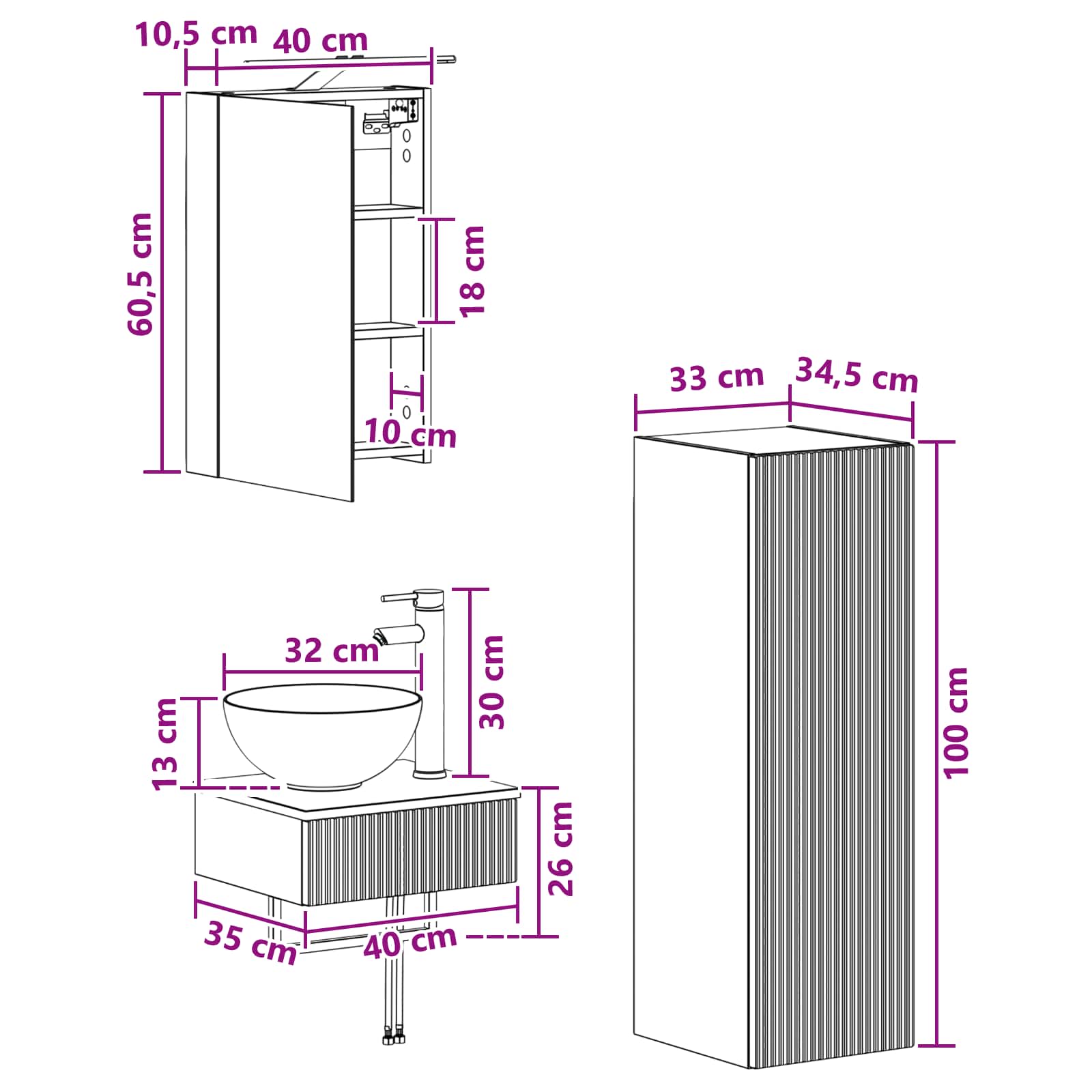 Set ormarića za kupaonicu 4 pcs Bijela 40 x 10,5 x 60,5 cm