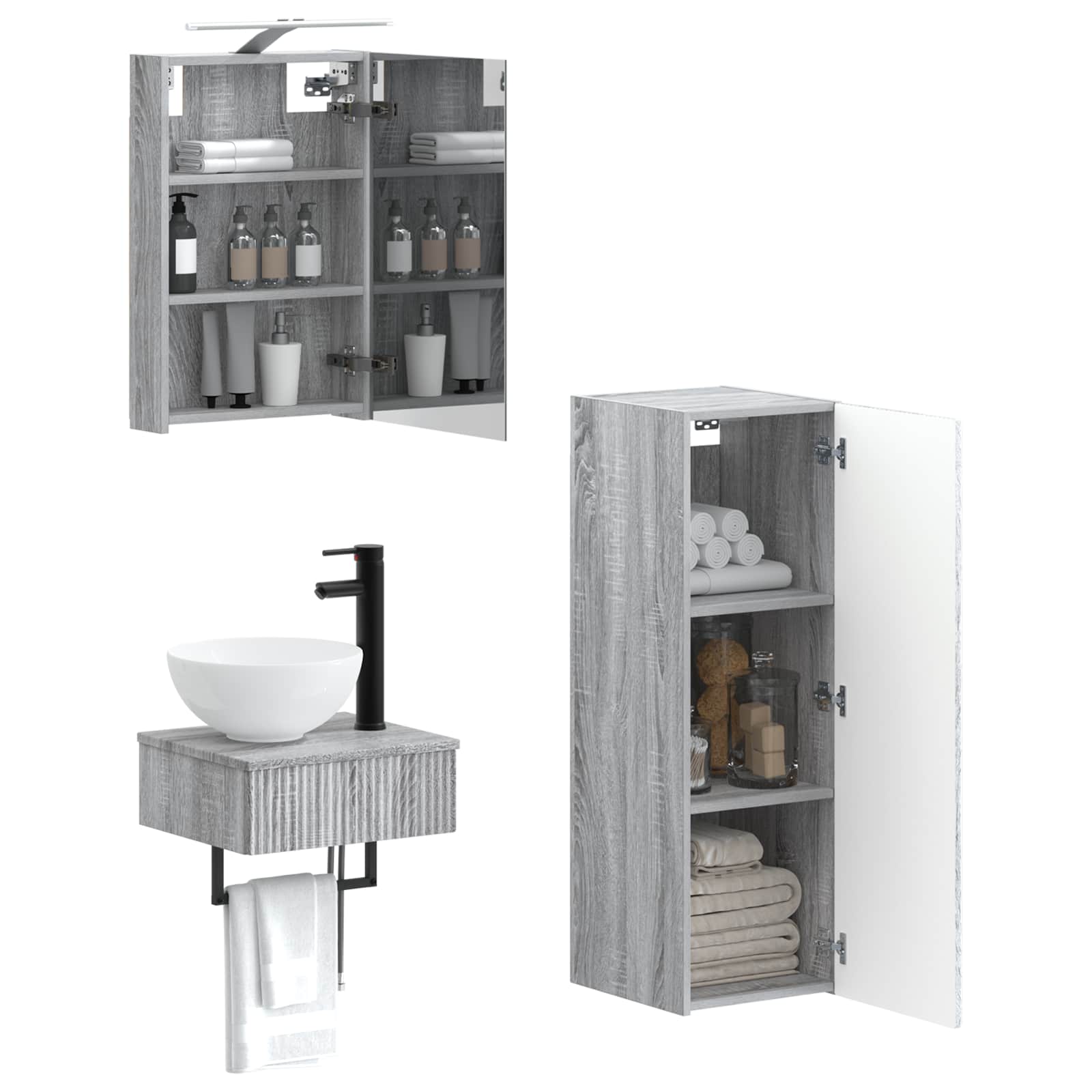 Set ormarića za kupaonicu 4 pcs Siva Sonoma 40 x 10,5 x 60,5 cm
