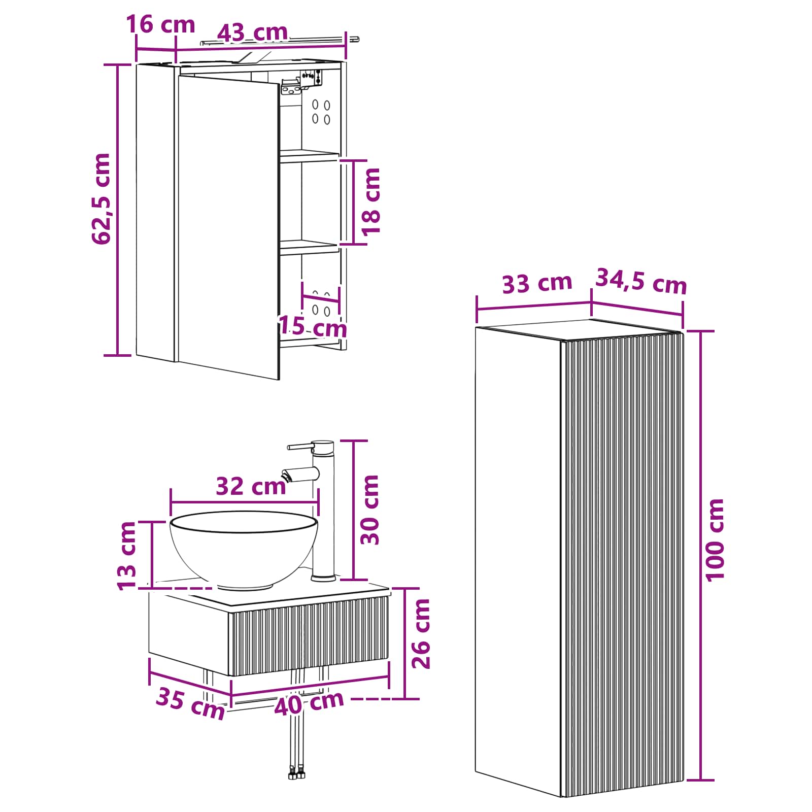 Set ormarića za kupaonicu 4 pcs Betonska siva 43 x 16 x 62,5 cm