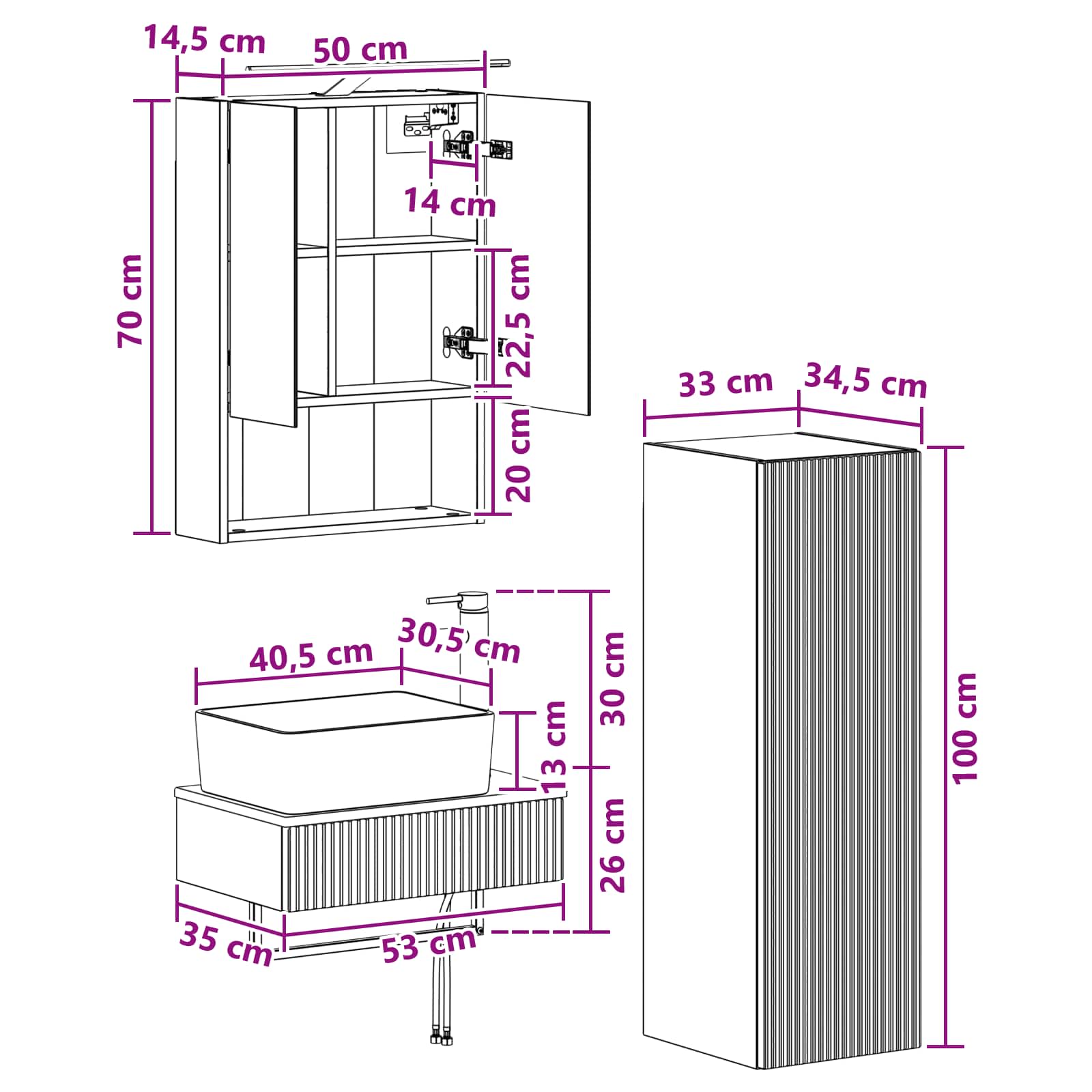 Set ormarića za kupaonicu 4 pcs Hrast artisan 50 x 14,5 x 70 cm