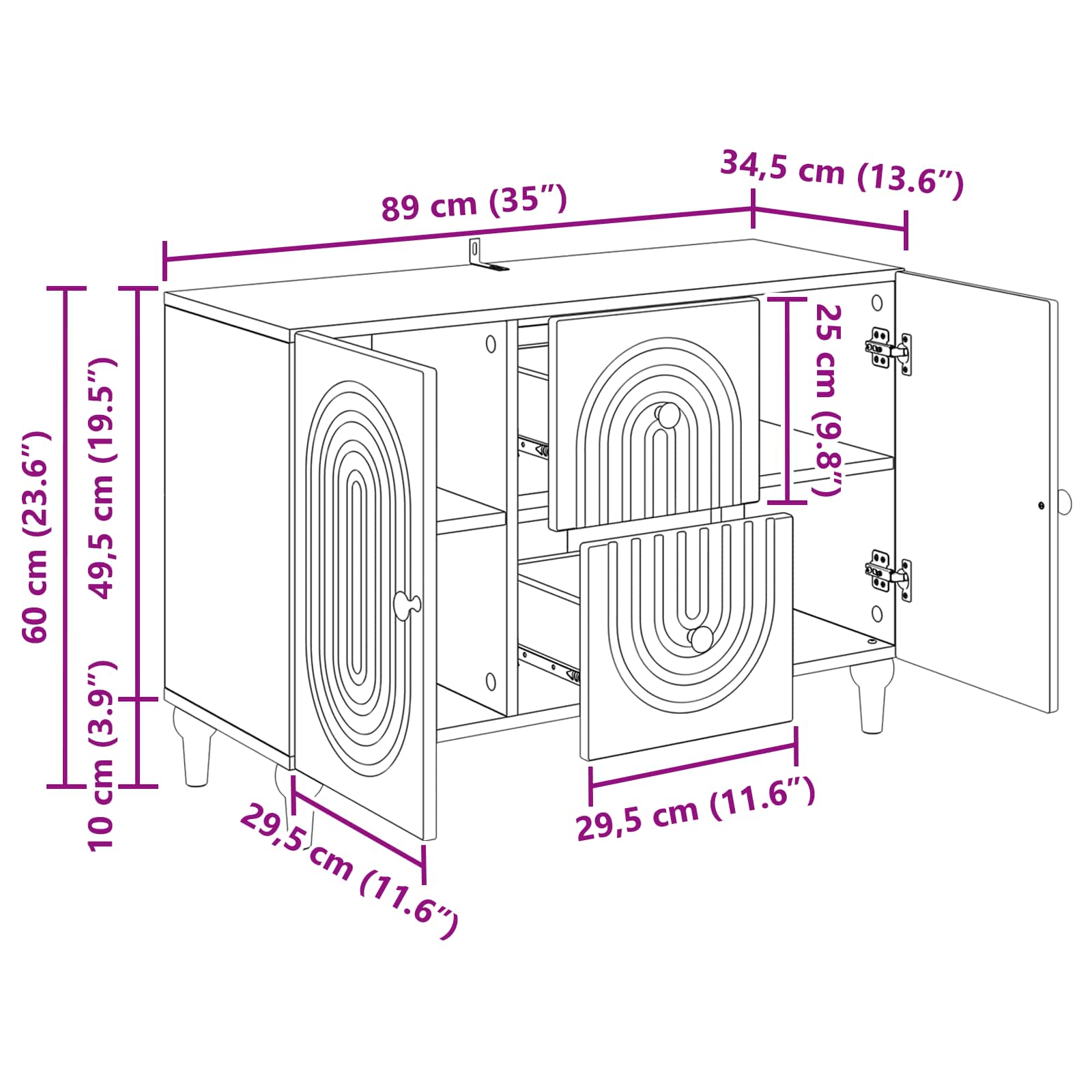 TV ormar s ladicama Bijela 89 x 34,5 x 60 cm Konstruirano drvo
