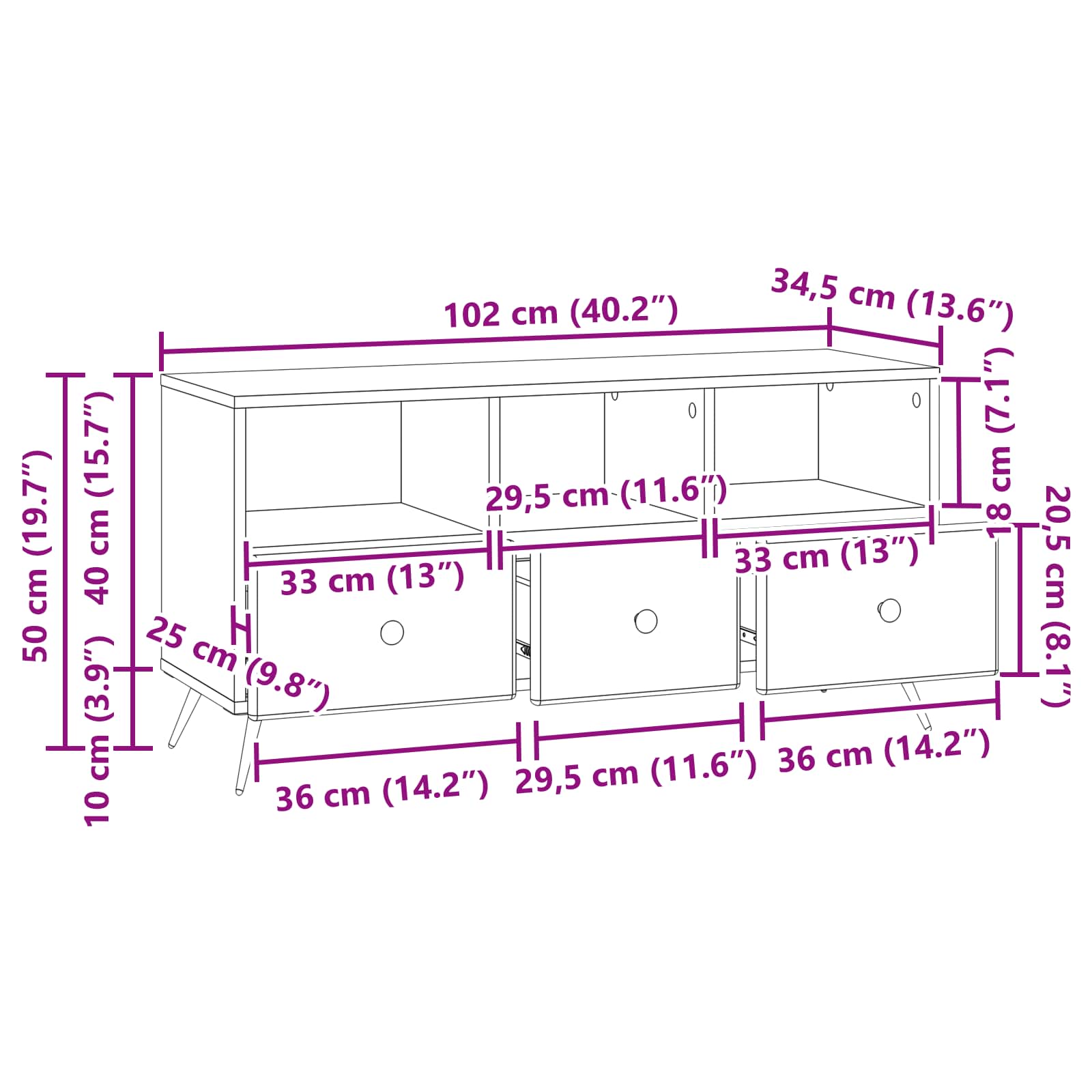 TV ormar s ladicama Bijela 102 x 34,5 x 50 cm Konstruirano drvo