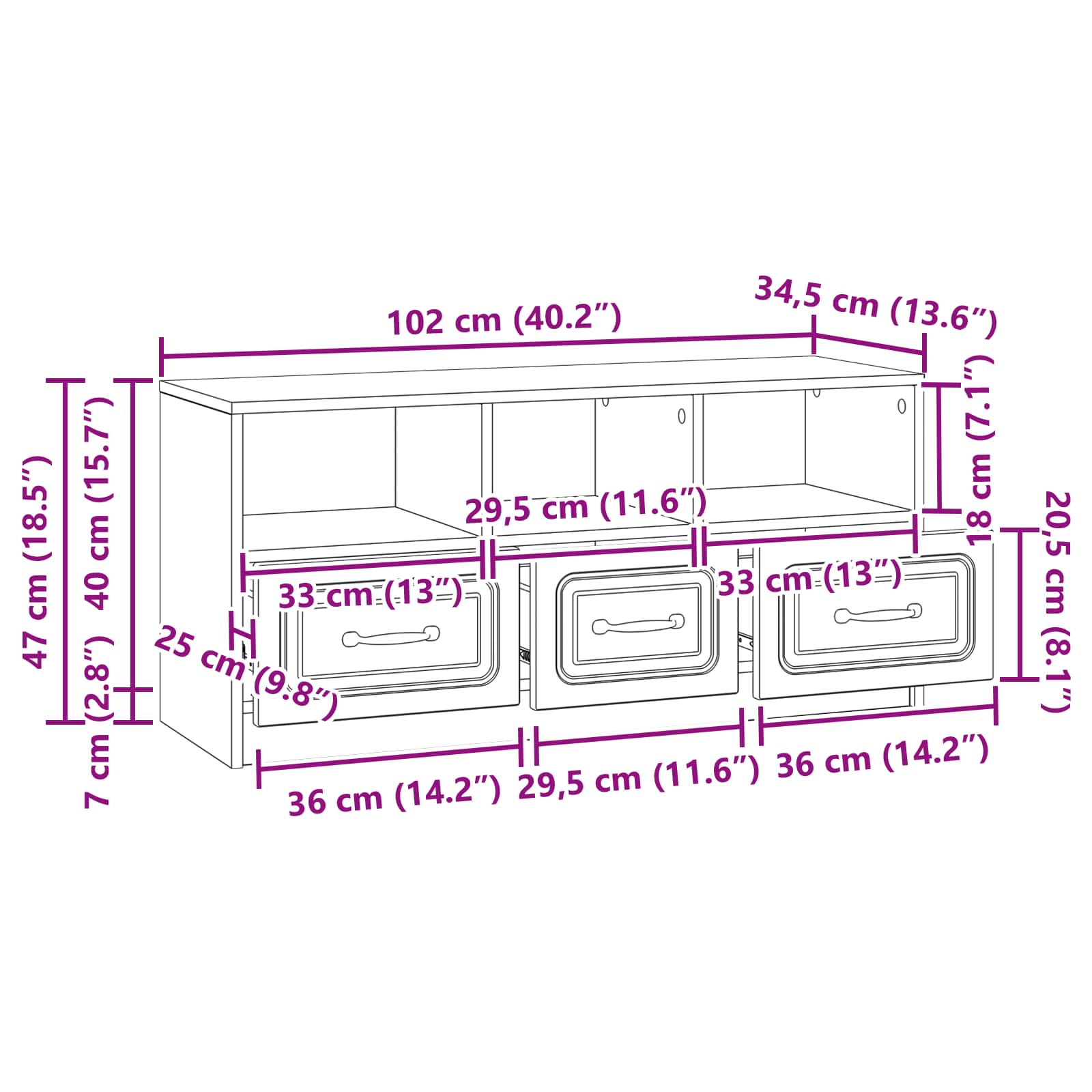 TV ormar s ladicama Bijela 102 x 34,5 x 47 cm Konstruirano drvo