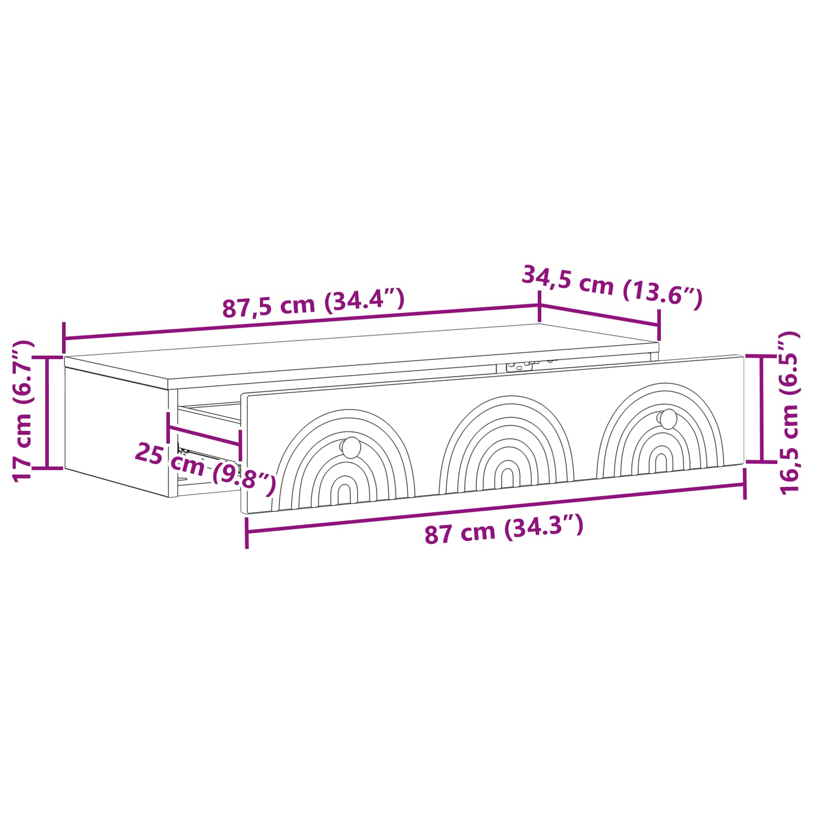 Stolna montirana na zid Bijela 87,5 x 34,5 x 17 cm