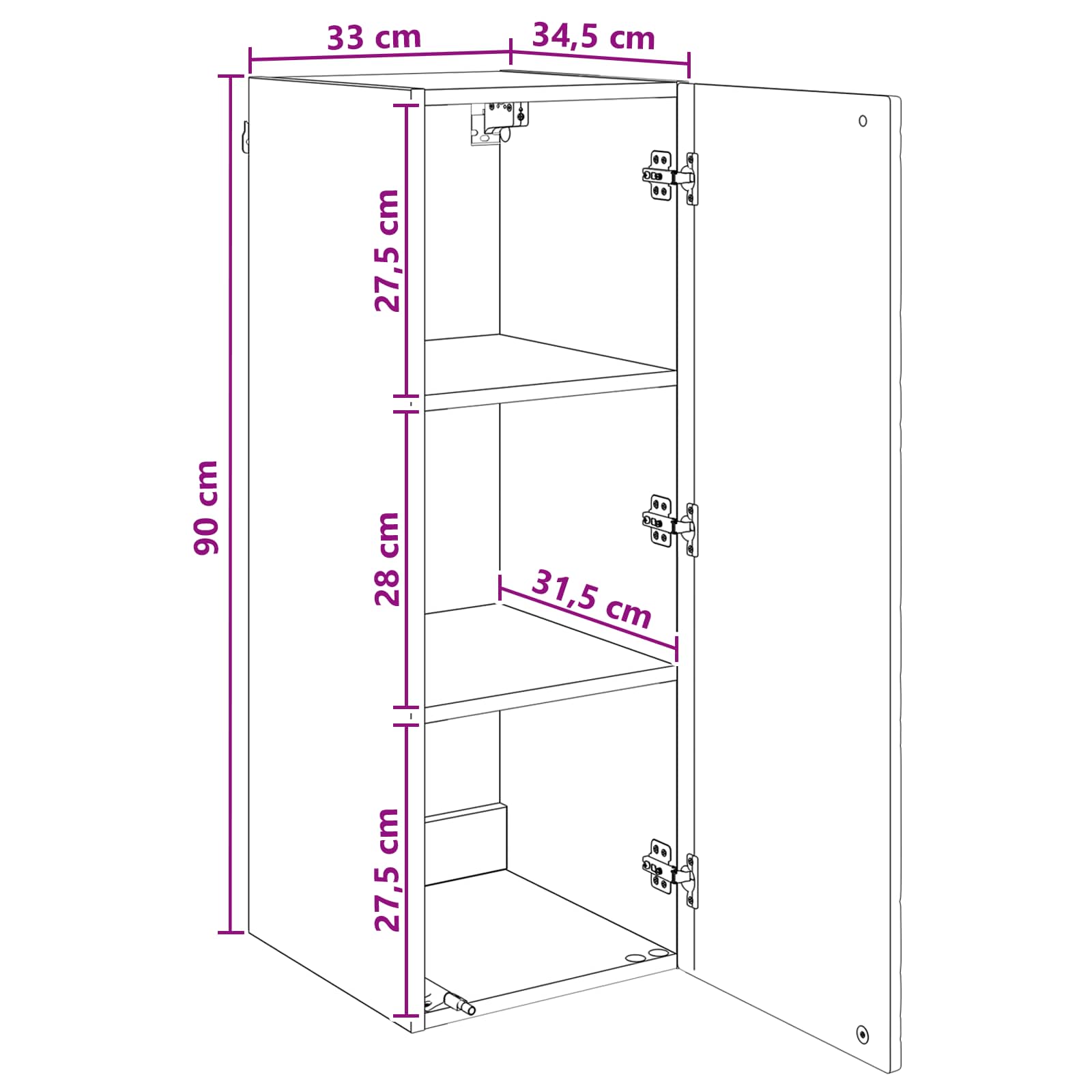 Ormar za montažu na zid Betonska siva 33 x 34,5 x 90 cm