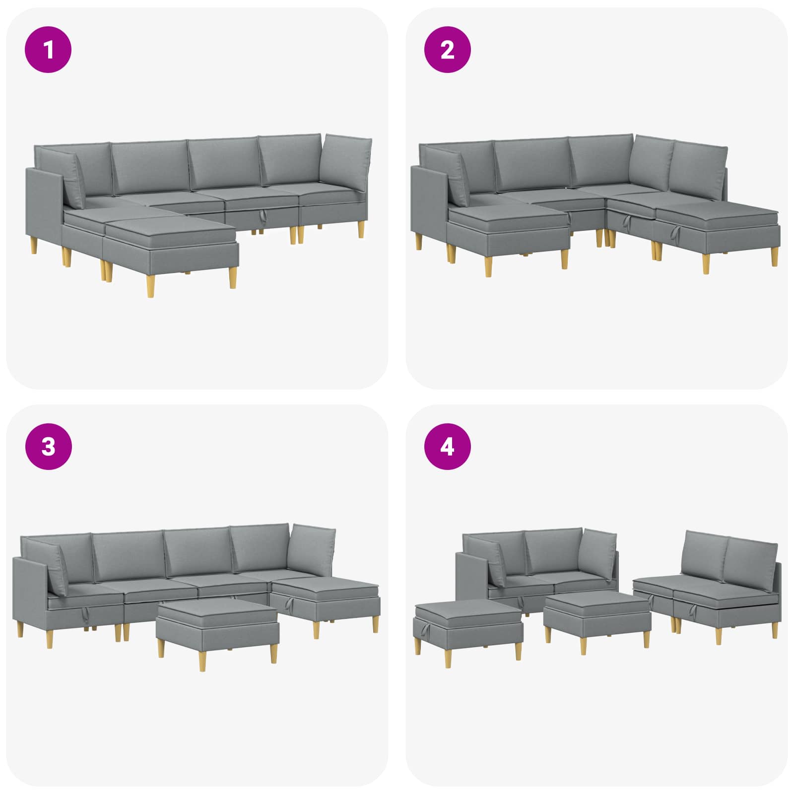 Modularni set sofe sa skladištem 6 pcs Svjetlosiva Tkanina