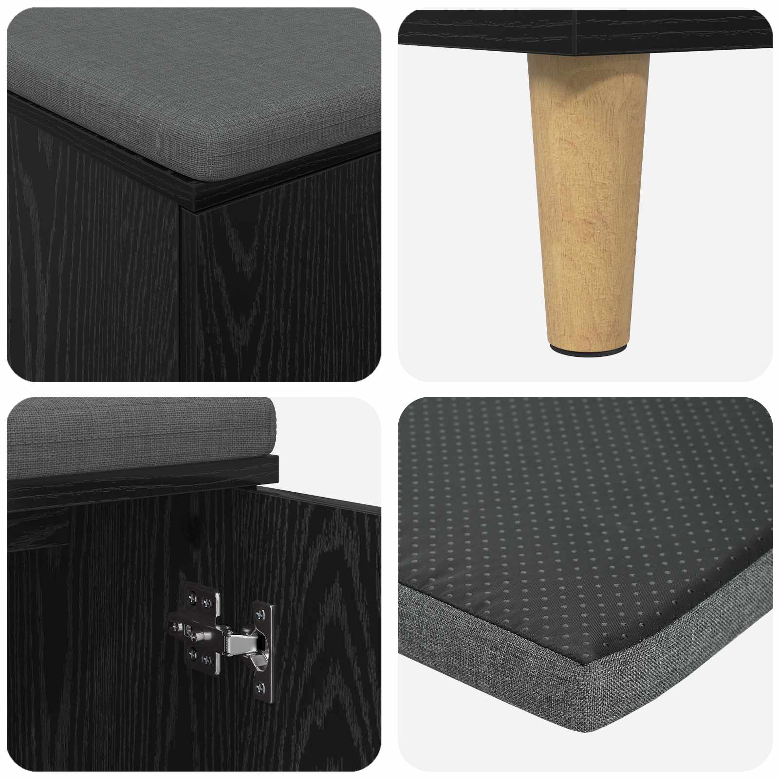 Klupa za hodnik s jastukom s vratima Crni Hrast 60 x 38 x 46 cm