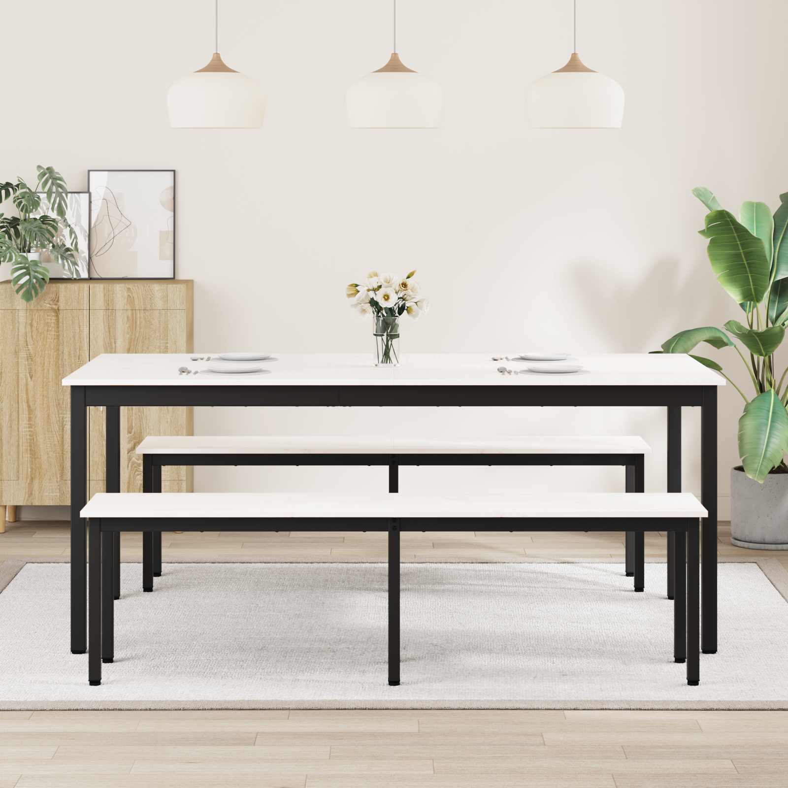 Stol za objedovanje Bijelo 180 x 90 x 75 cm Čvrsto borovo drvo