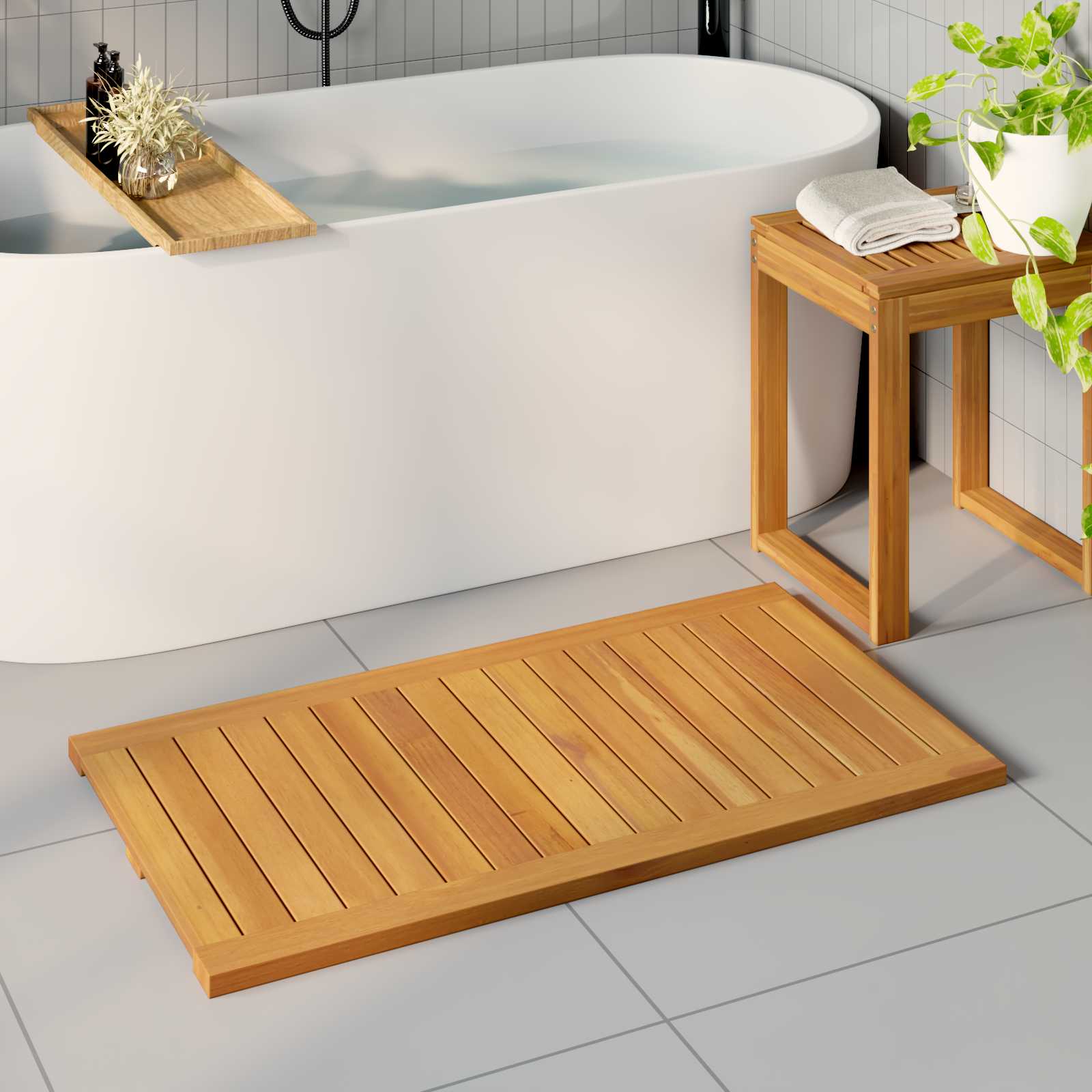 Prostirka za kupanje Smeđa 100 x 55 cm Čvrsto drvo akacije