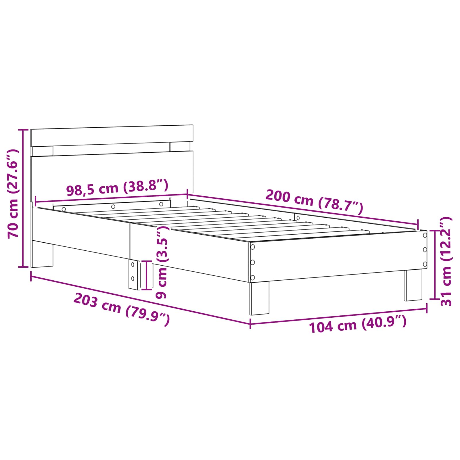Krevetna konstrukcija Crni hrast 98.5 x 200 cm