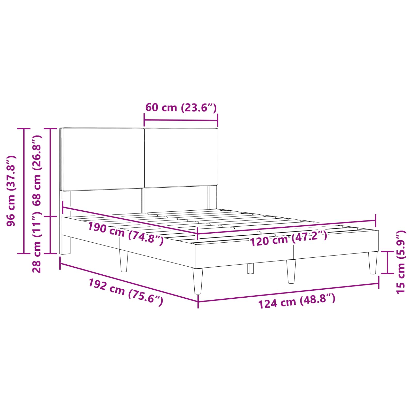 Krevetna konstrukcija Tamnosiva 120 x 190 cm Kordura tekstil