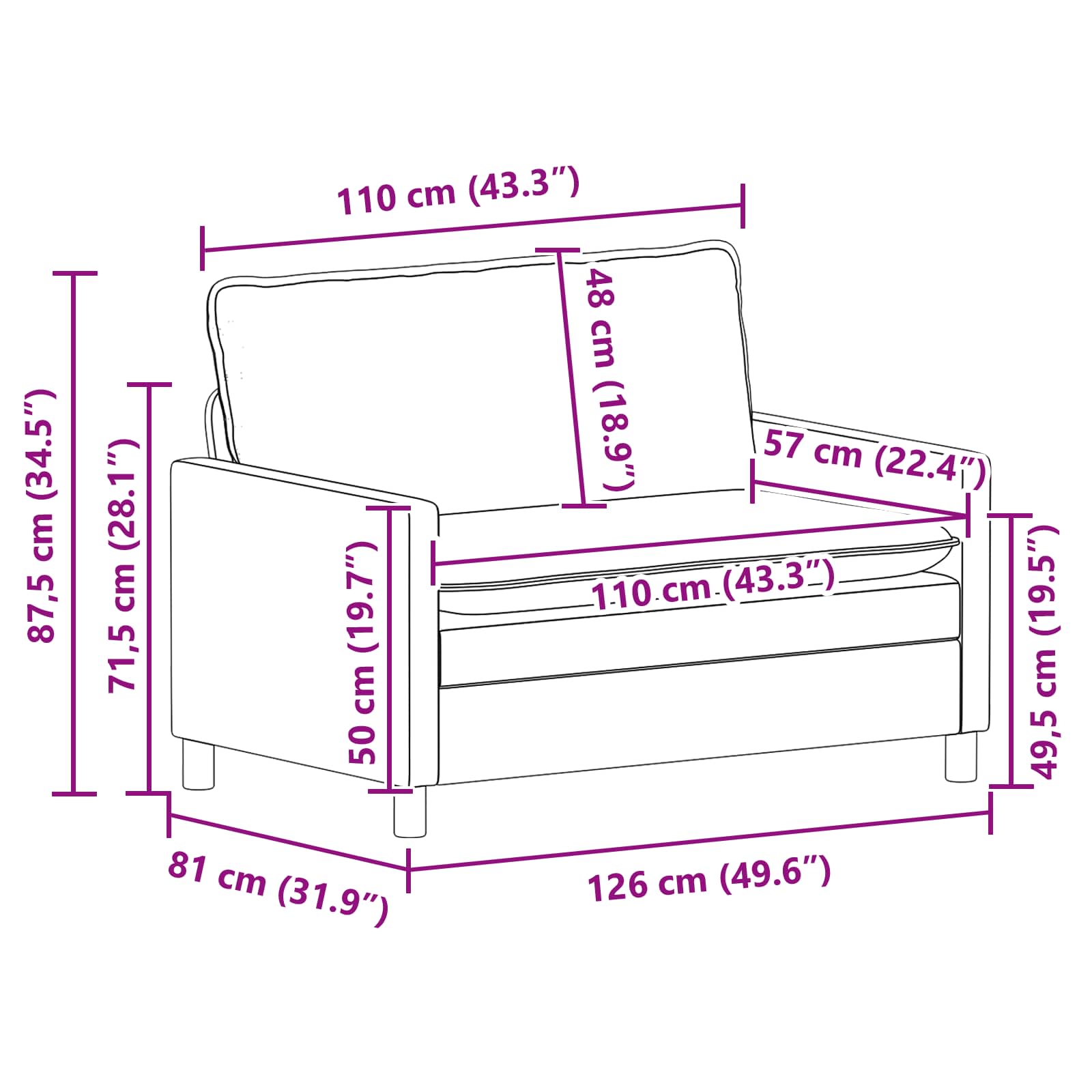 Sofa Krem 126 x 81 x 87,5 cm Tkanina