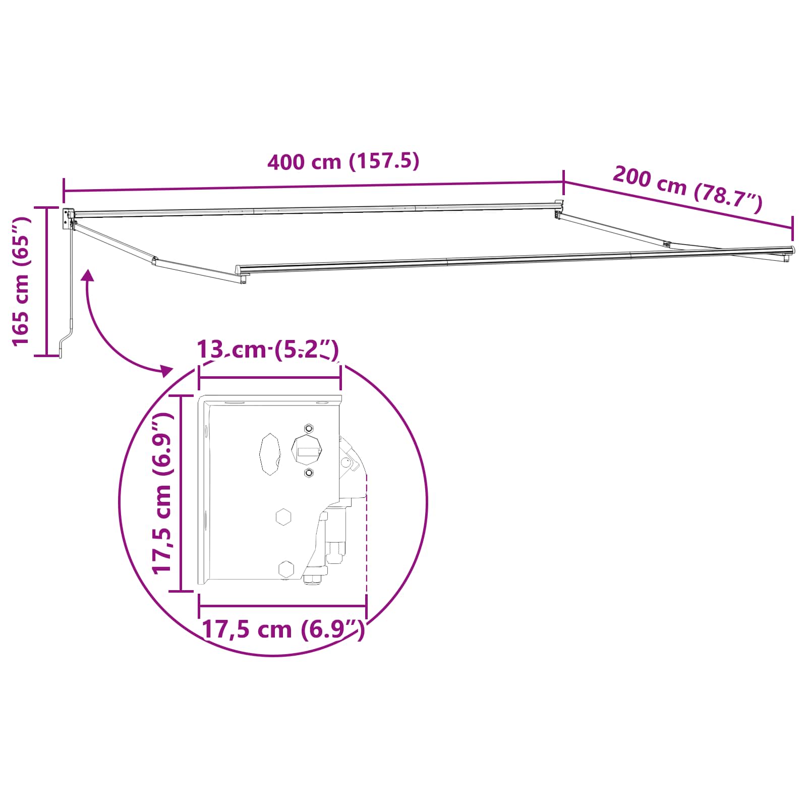 Povlačivi tende Antracit 4 x 2 m 100% Poliester i Aluminij